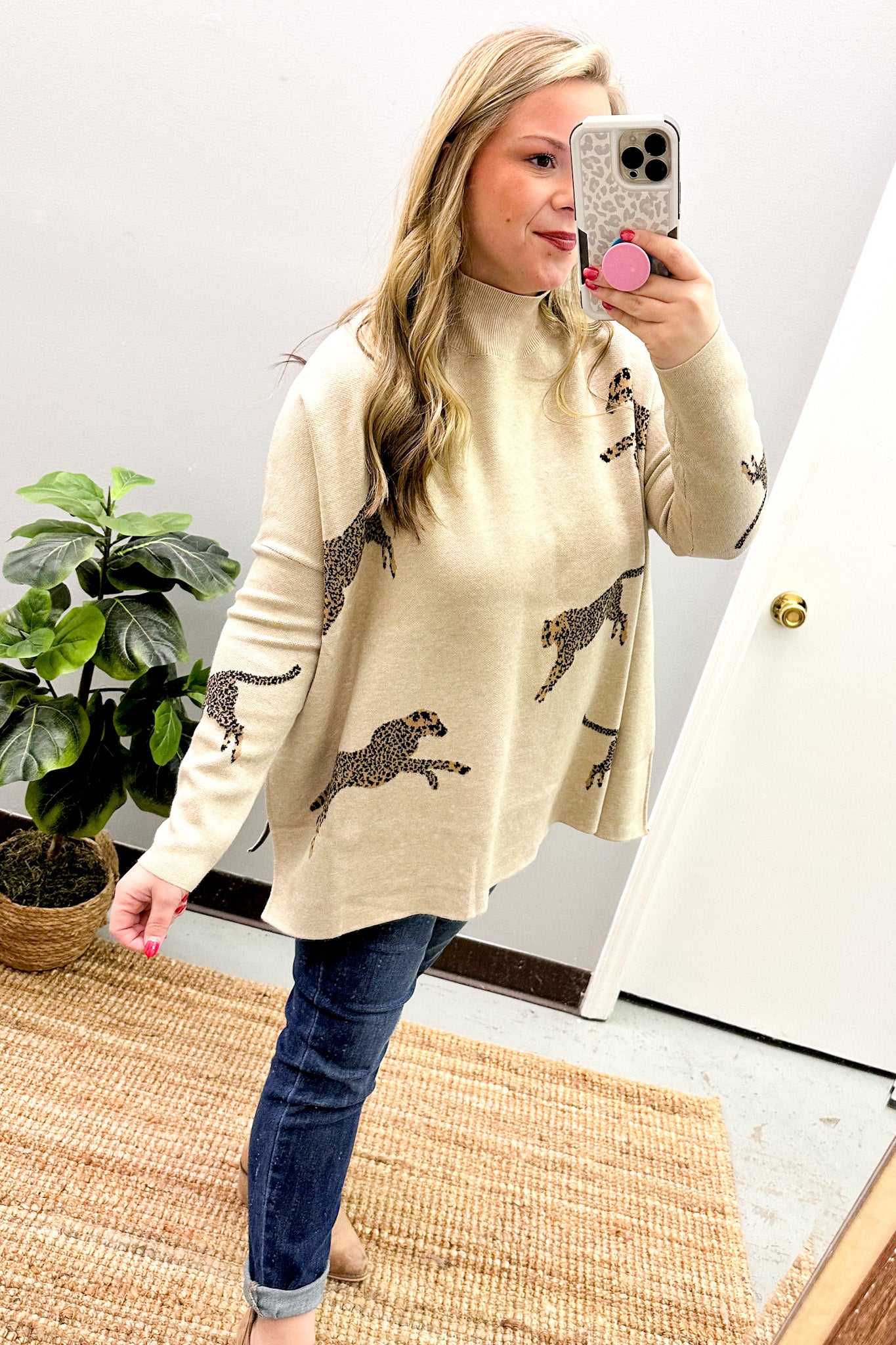 All In Theory Cheetah Sweater Top, Oatmeal