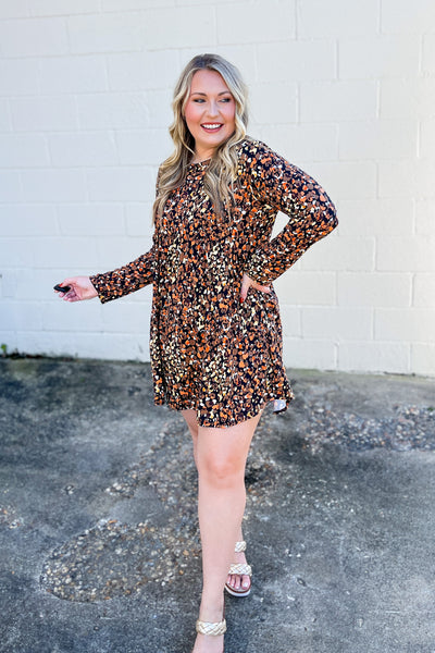 Back and Forth Fall Leopard Babydoll Dress