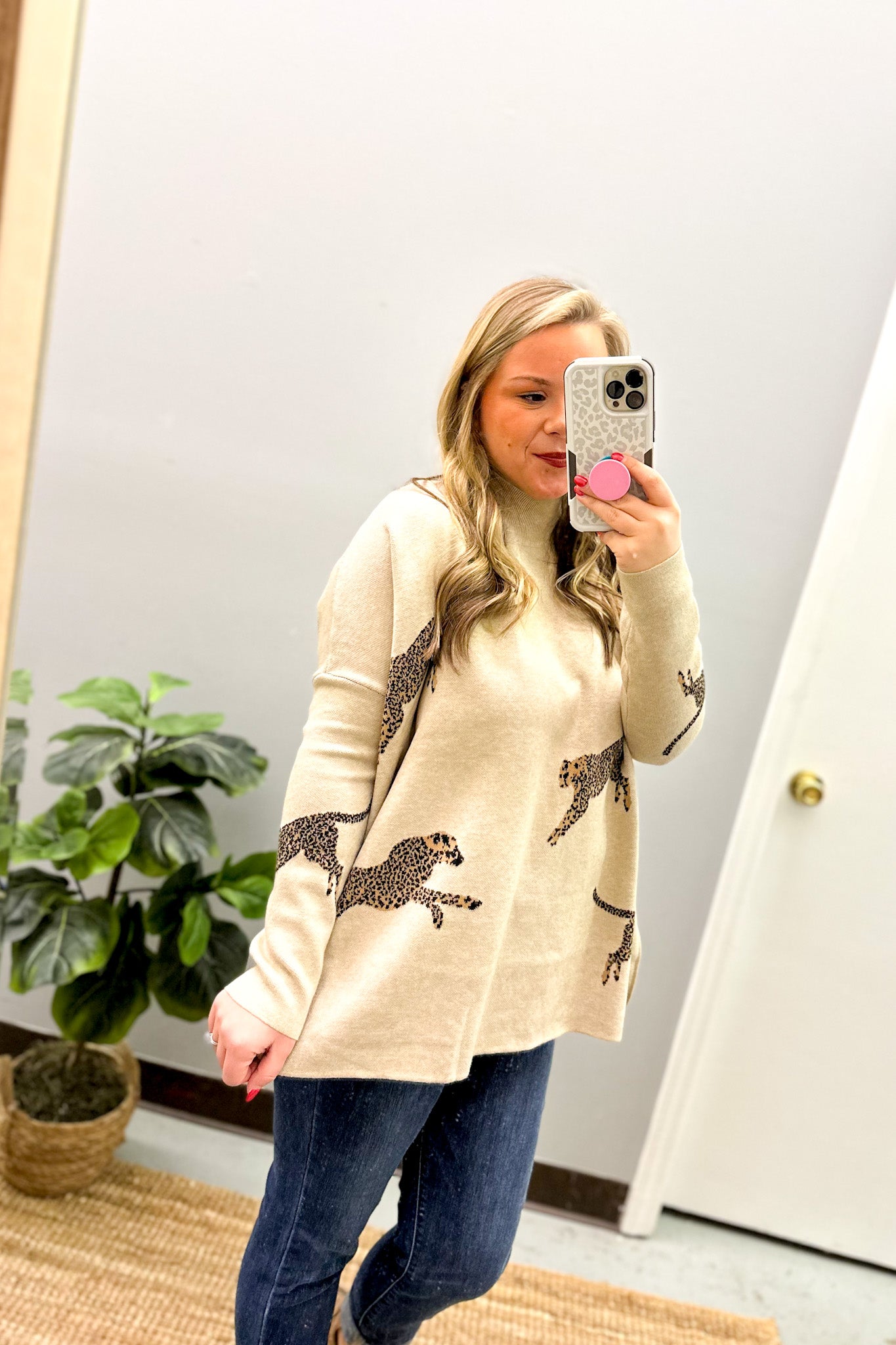 All In Theory Cheetah Sweater Top, Oatmeal