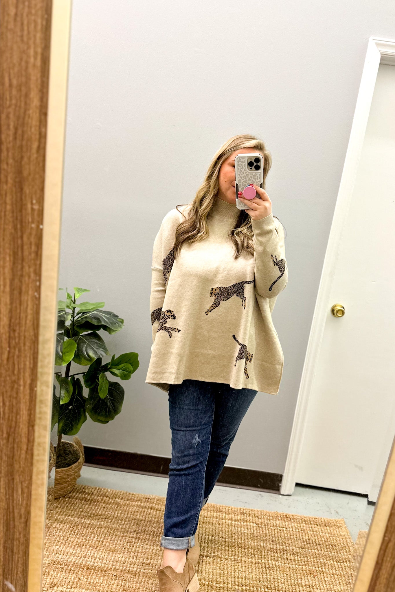 All In Theory Cheetah Sweater Top, Oatmeal