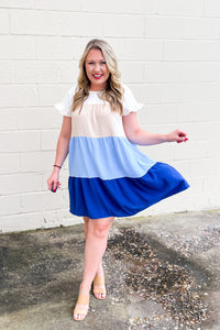 Ocean Eyes Tiered Colorblock Dress