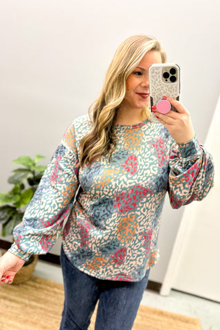 In The Detail Leopard Top, Teal
