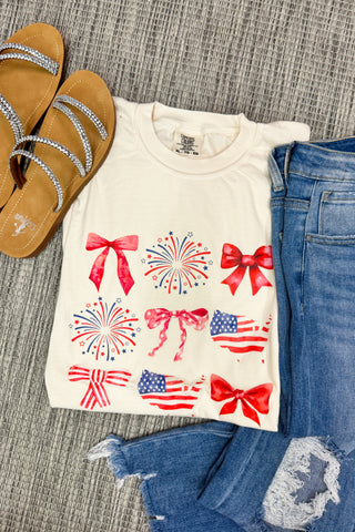 Bow Fireworks USA Pattern Graphic Tee, Ivory