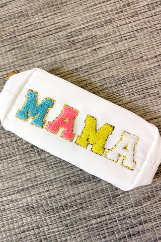 Chenille Patch 'Mama' Makeup Pouch, White