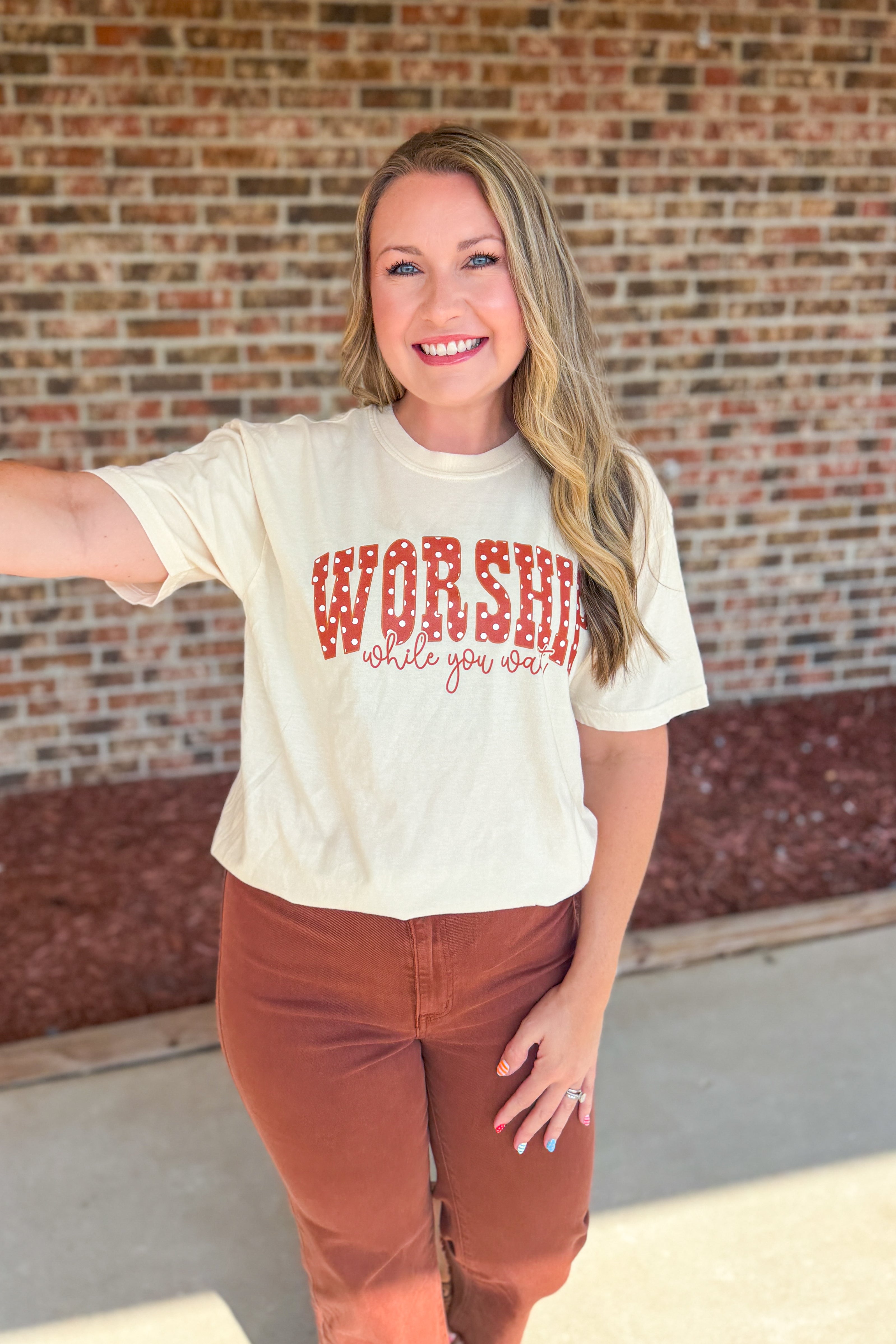 Worship While You Wait Graphic Tee, Ivory