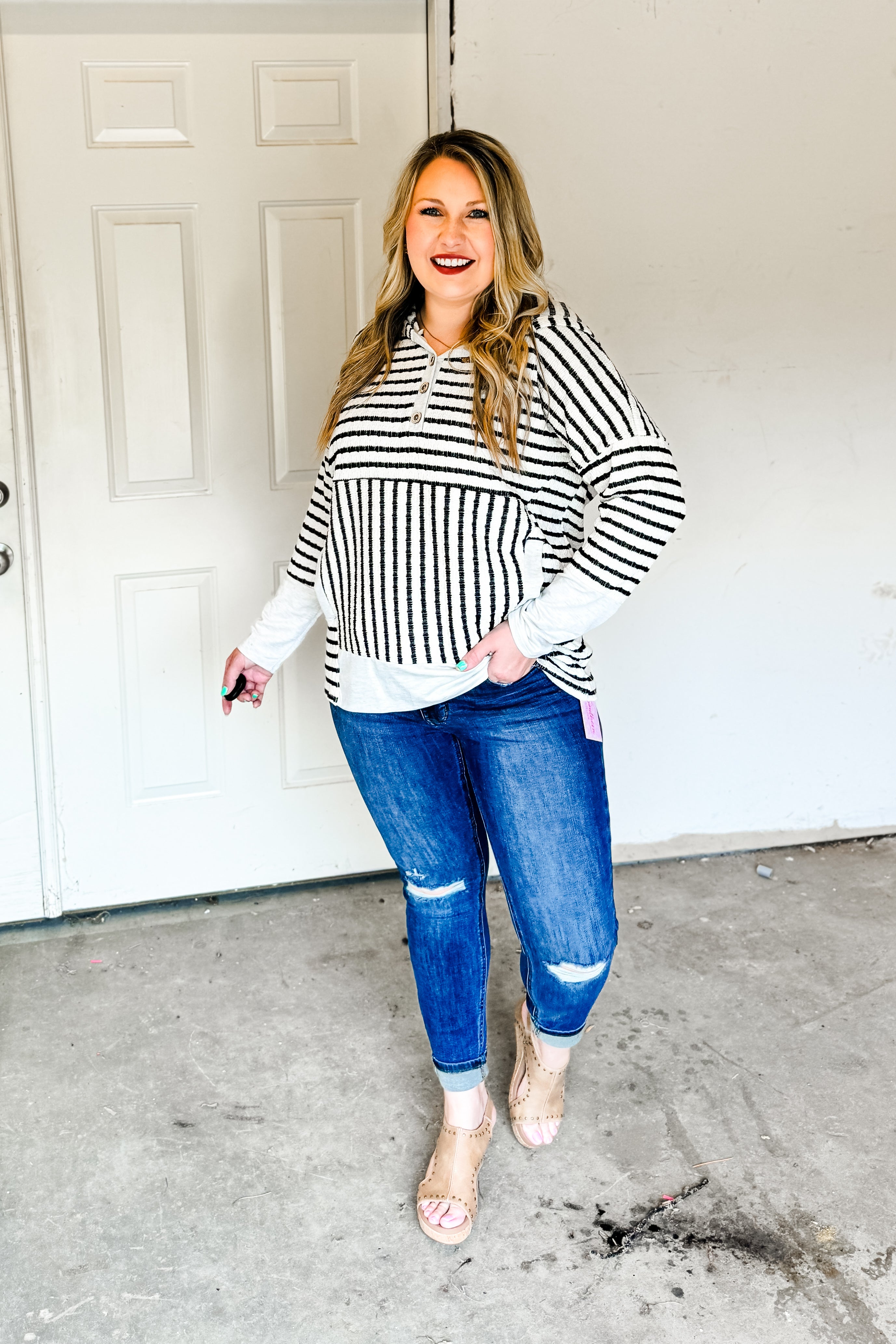 Sweet Little Nothing Stripe Pullover Top, Cream/Black