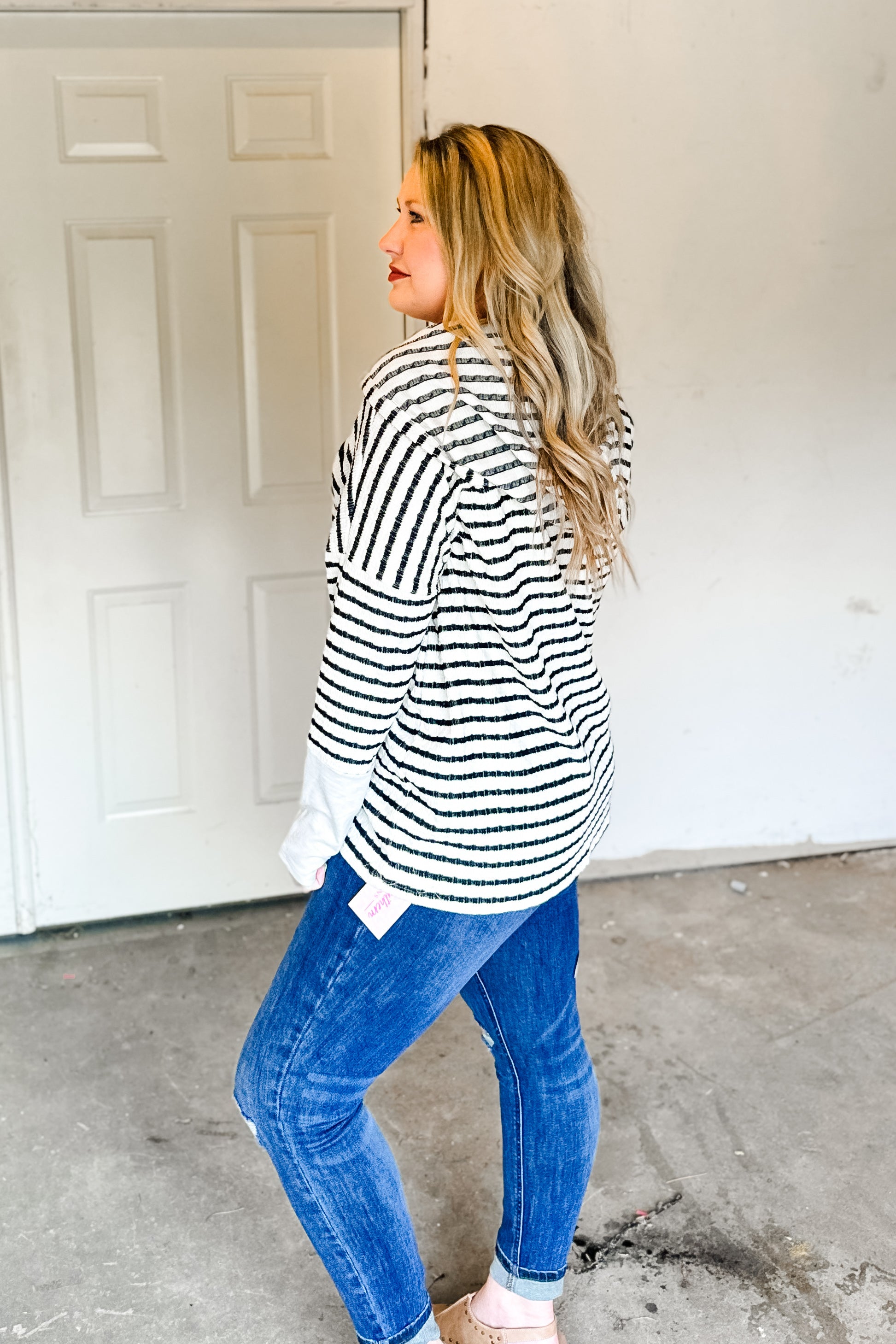 Sweet Little Nothing Stripe Pullover Top, Cream/Black