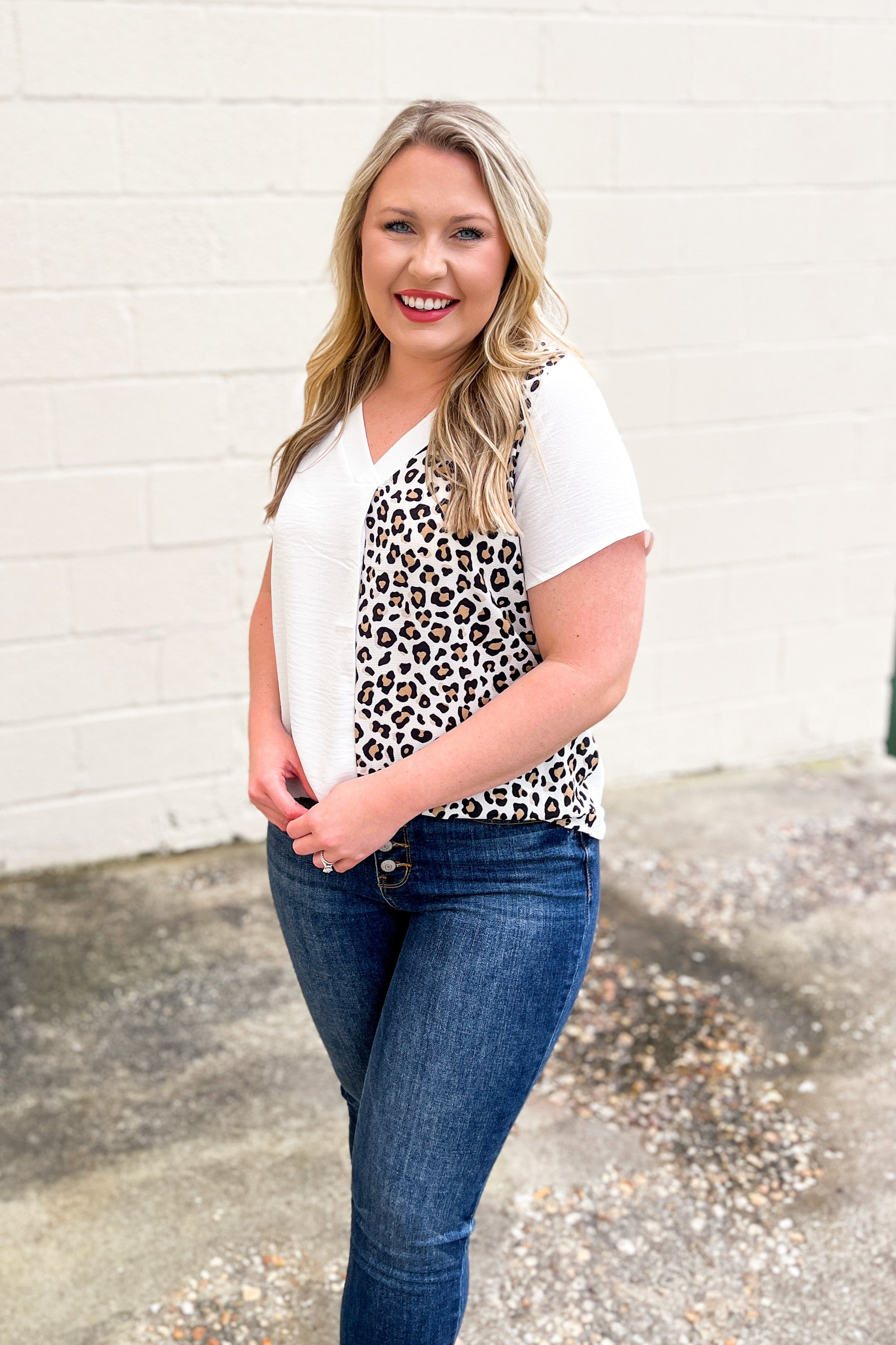 RESTOCK | The Wild Side Color Block Leopard Top, White