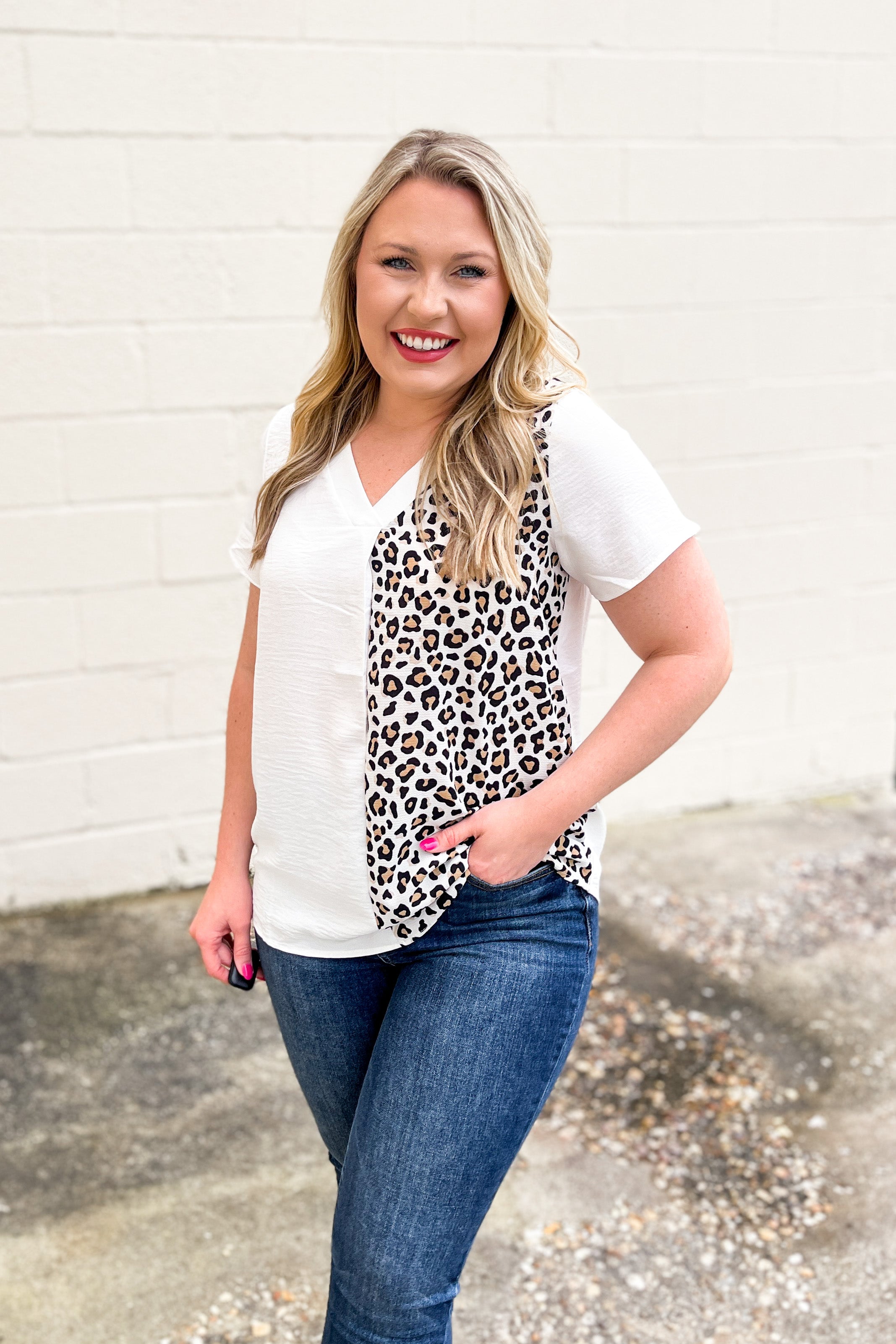 RESTOCK | The Wild Side Color Block Leopard Top, White