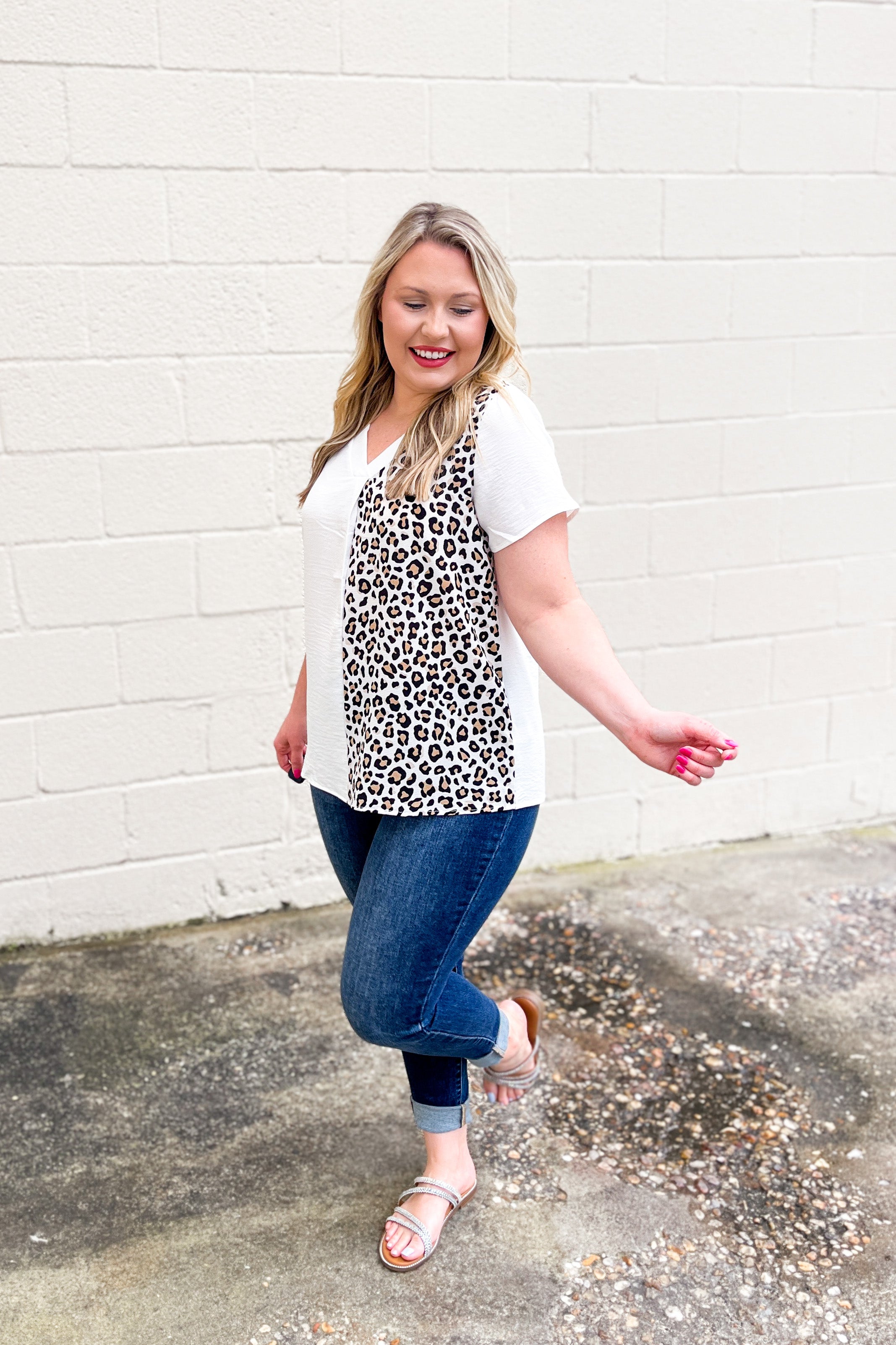 RESTOCK | The Wild Side Color Block Leopard Top, White