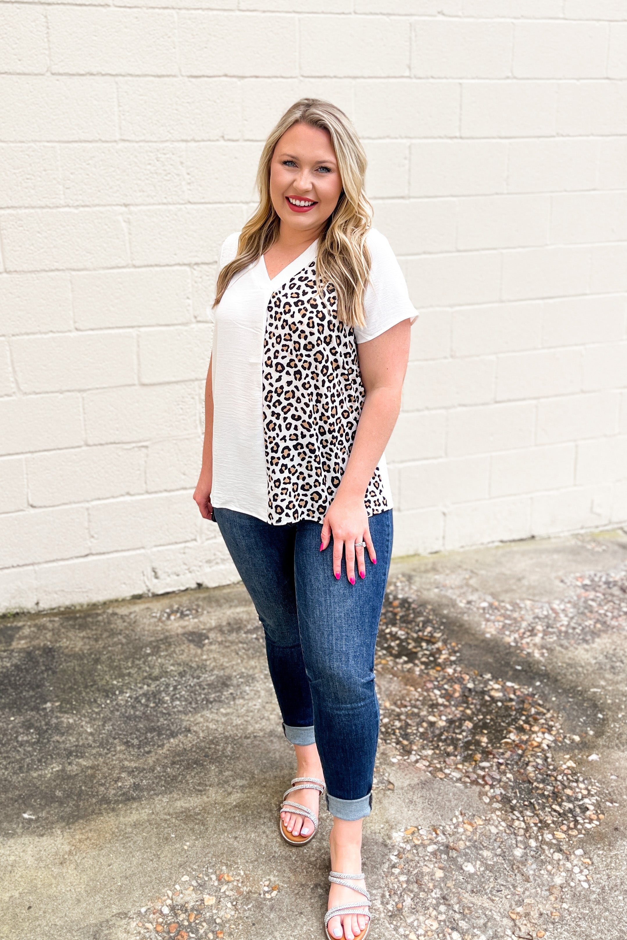 RESTOCK | The Wild Side Color Block Leopard Top, White