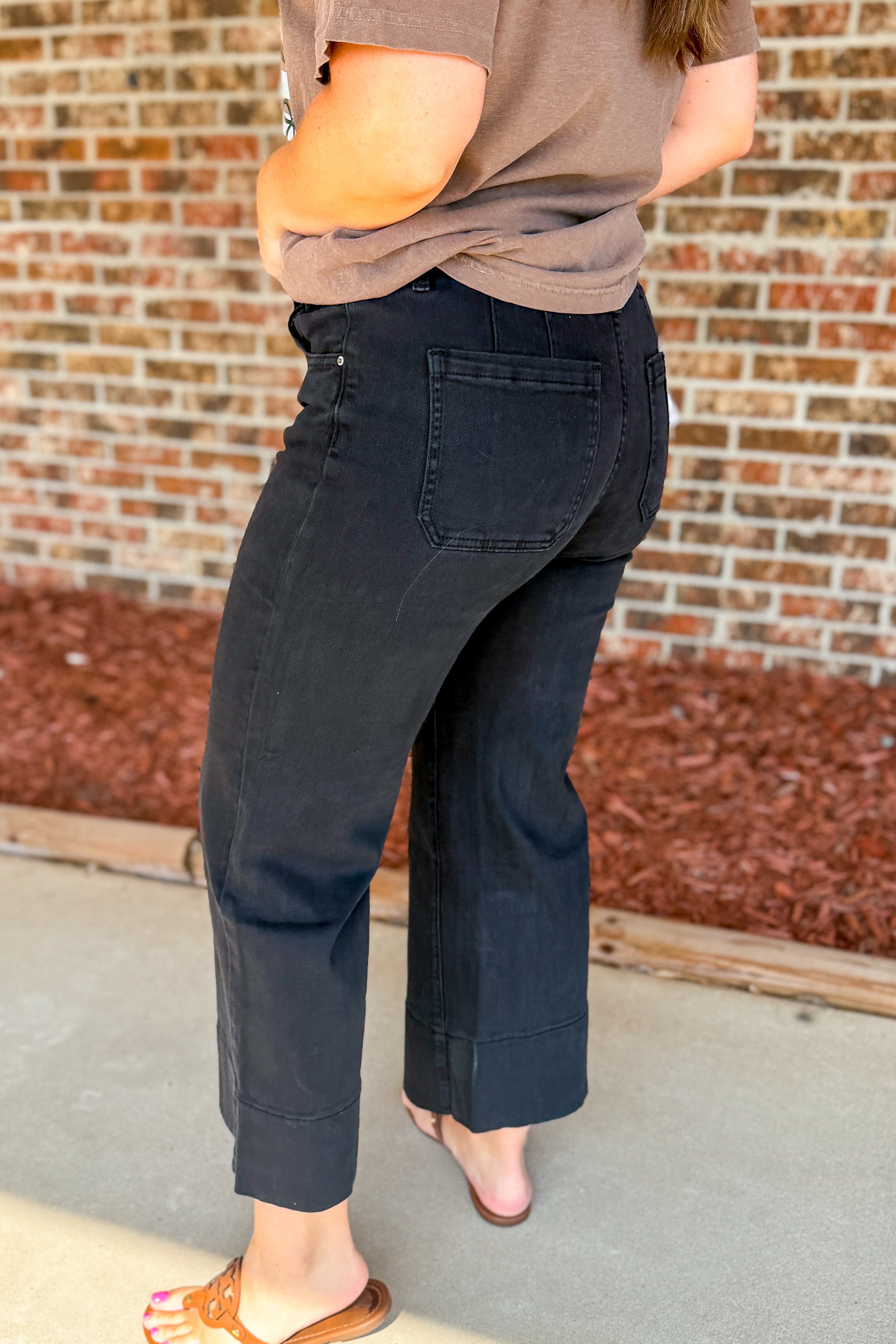 Zenana Mid Rise Wide Leg Color Denim Pants, Black