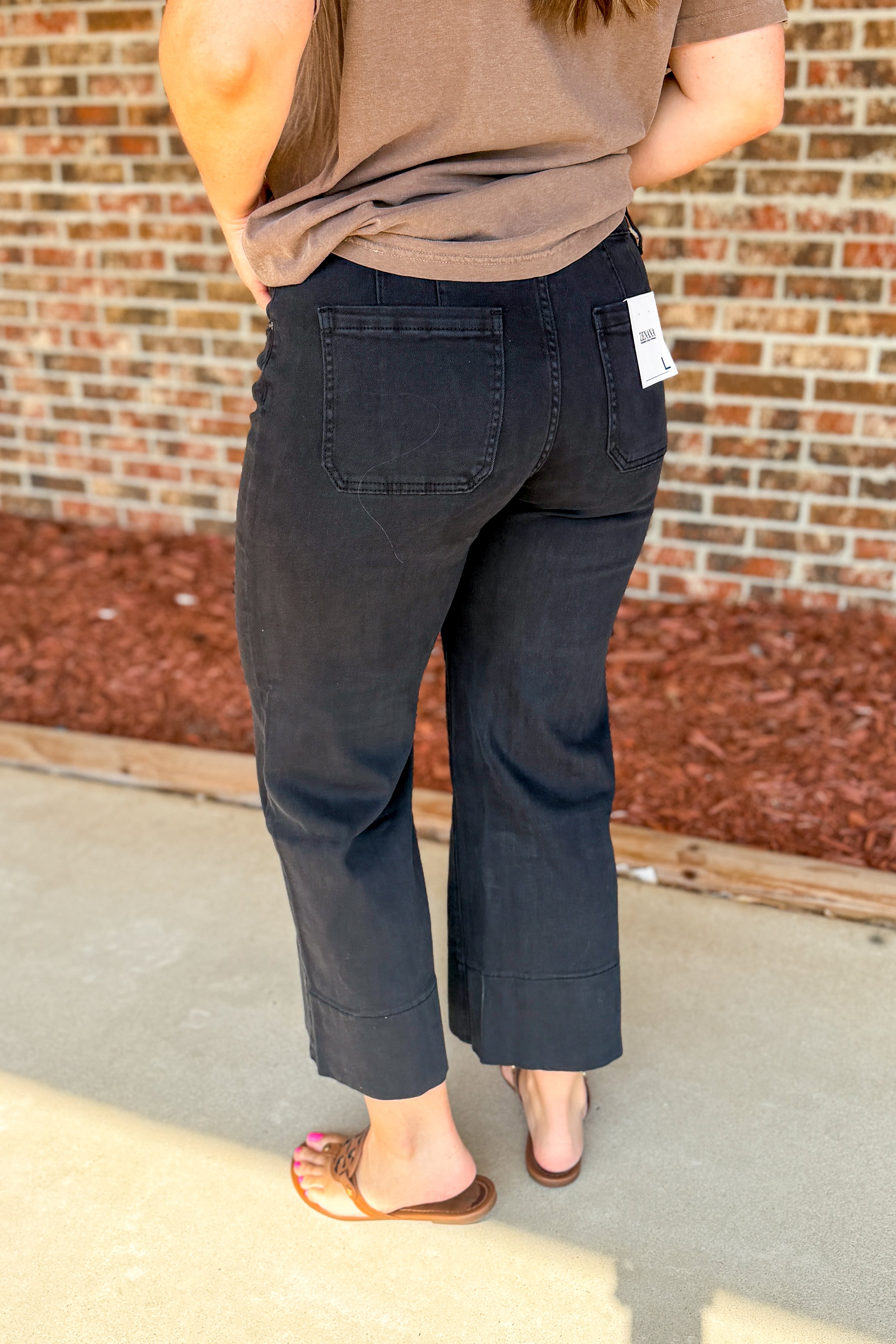 Zenana Mid Rise Wide Leg Color Denim Pants, Black