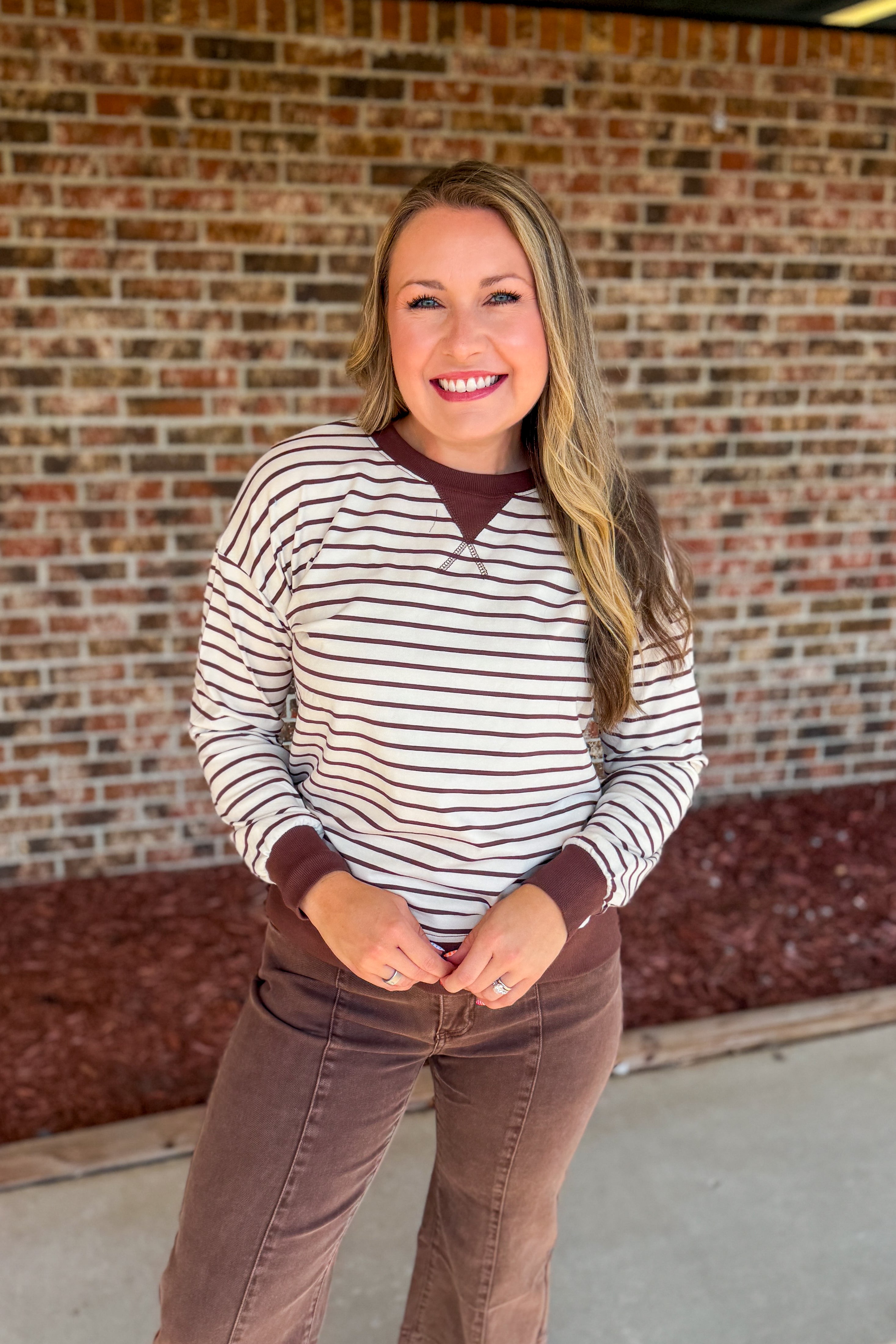 Brown Striped Pullover Top