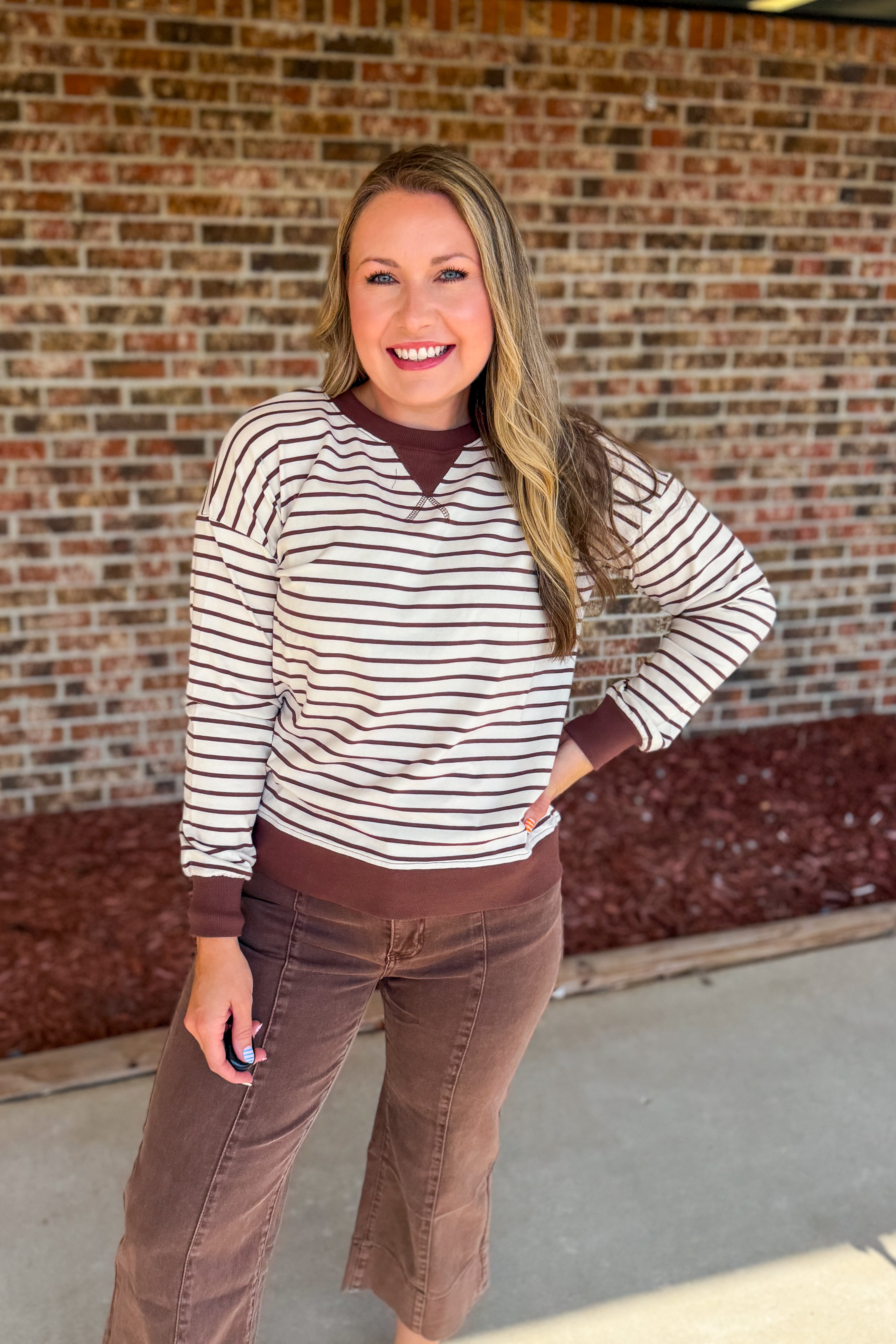 Brown Striped Pullover Top