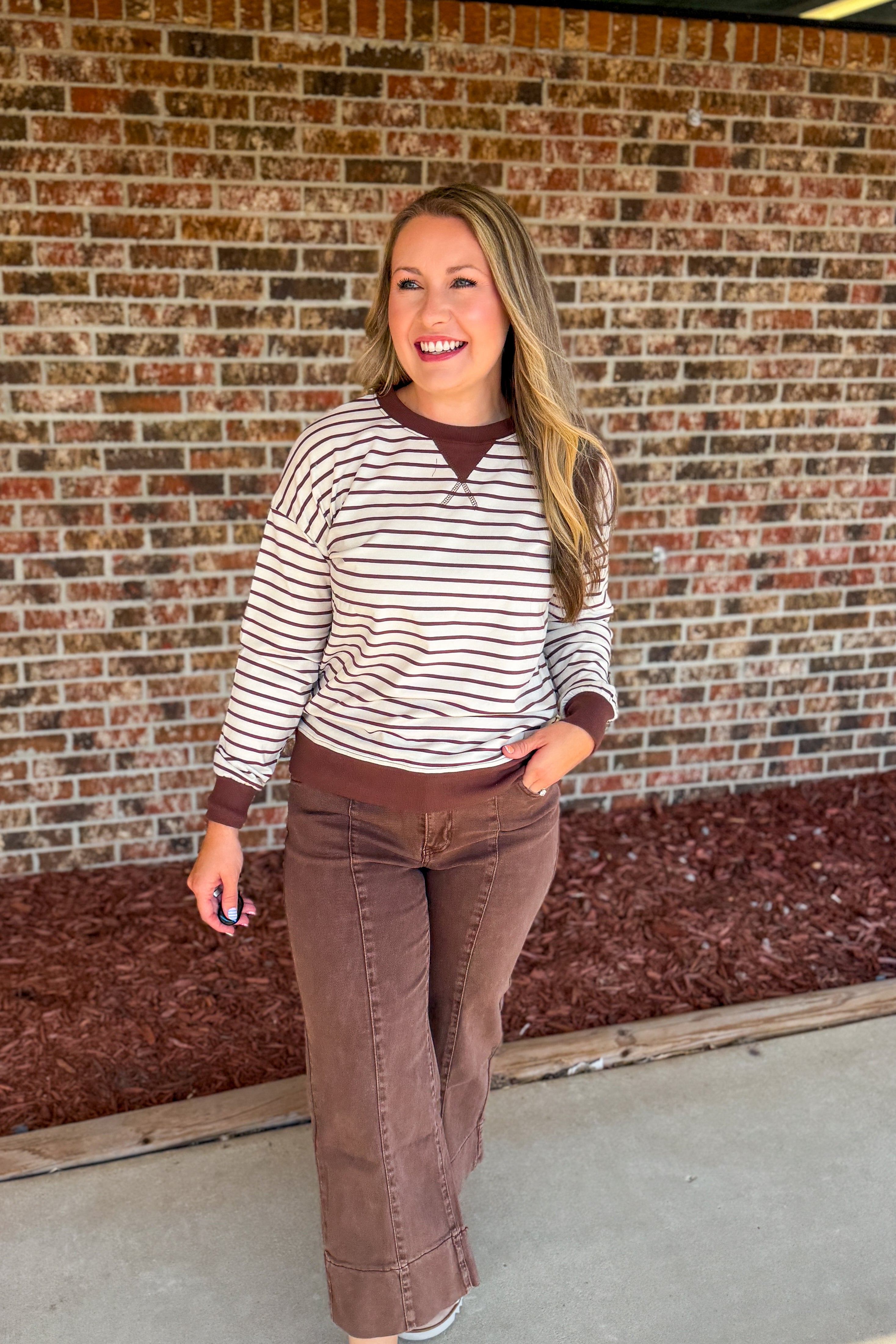 Brown Striped Pullover Top
