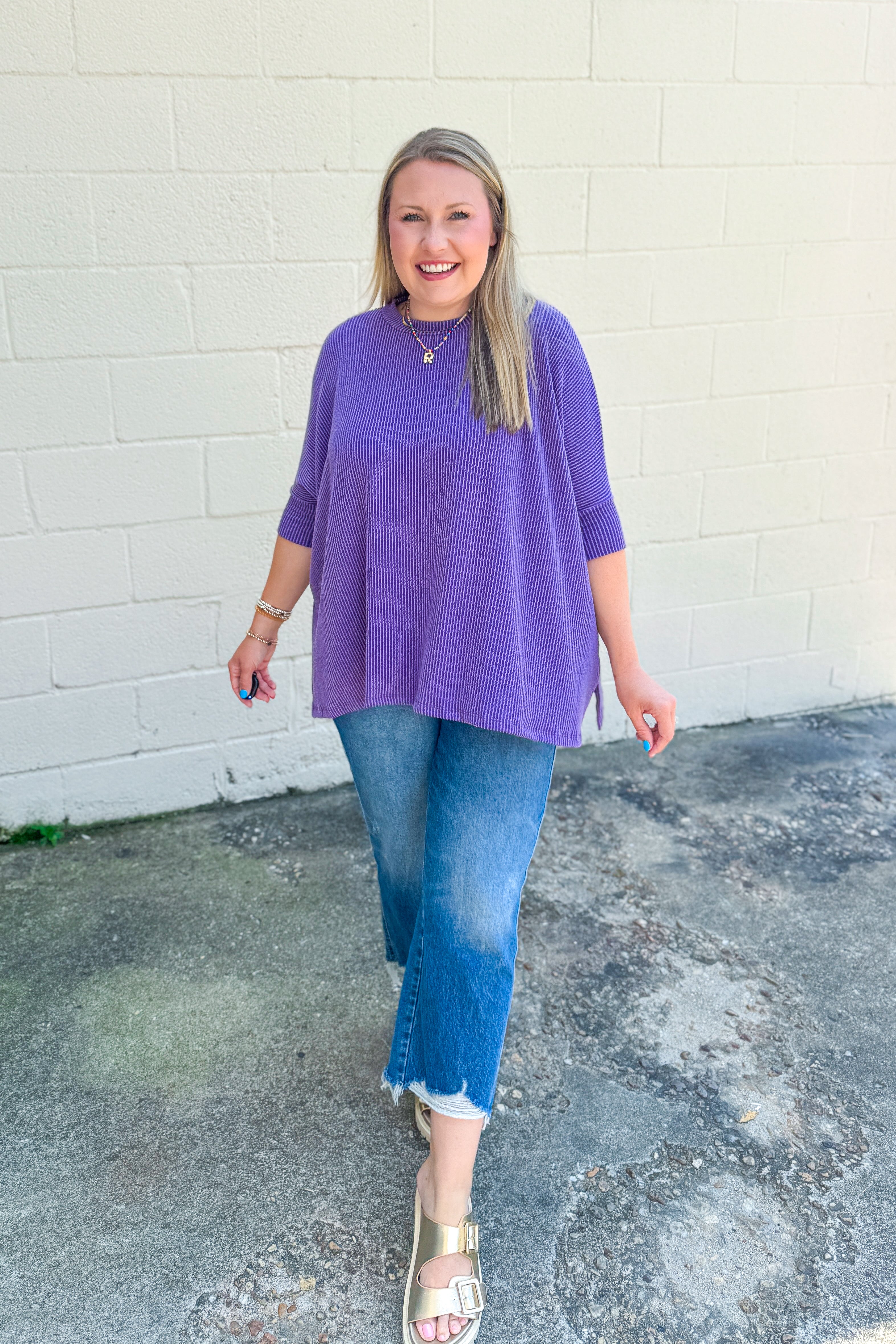 Tatum Ribbed Oversized Top, Purple