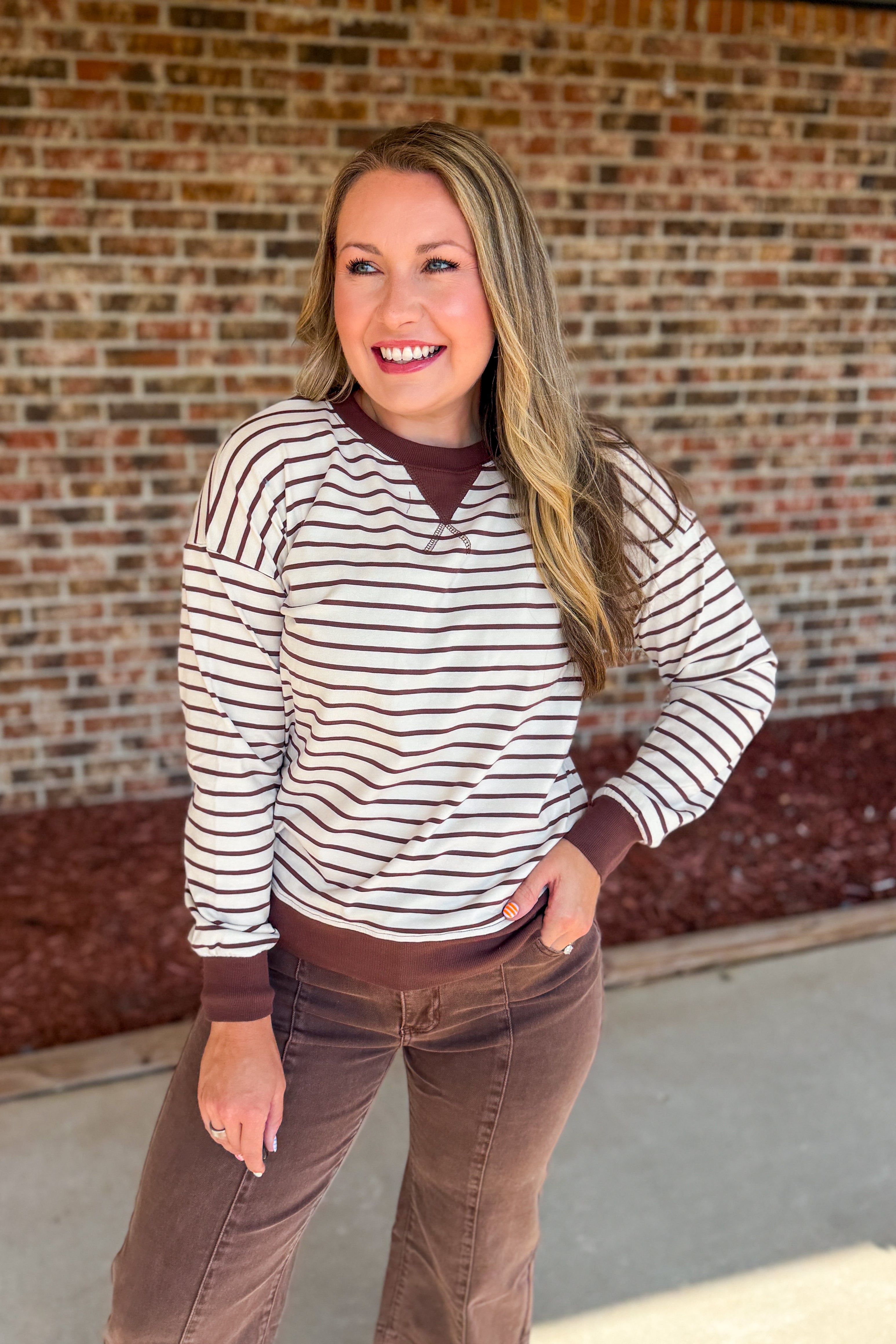 Brown Striped Pullover Top