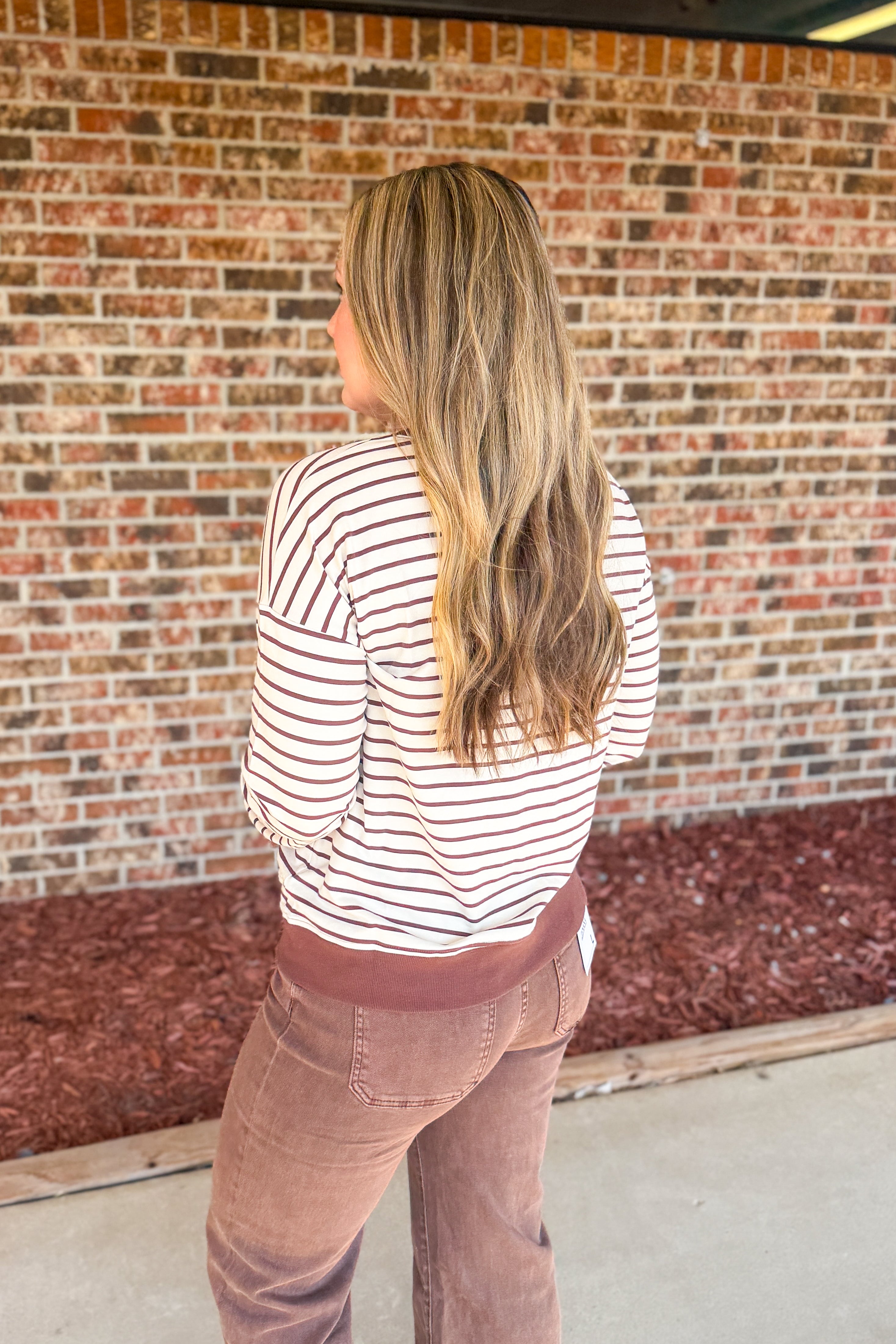 Brown Striped Pullover Top