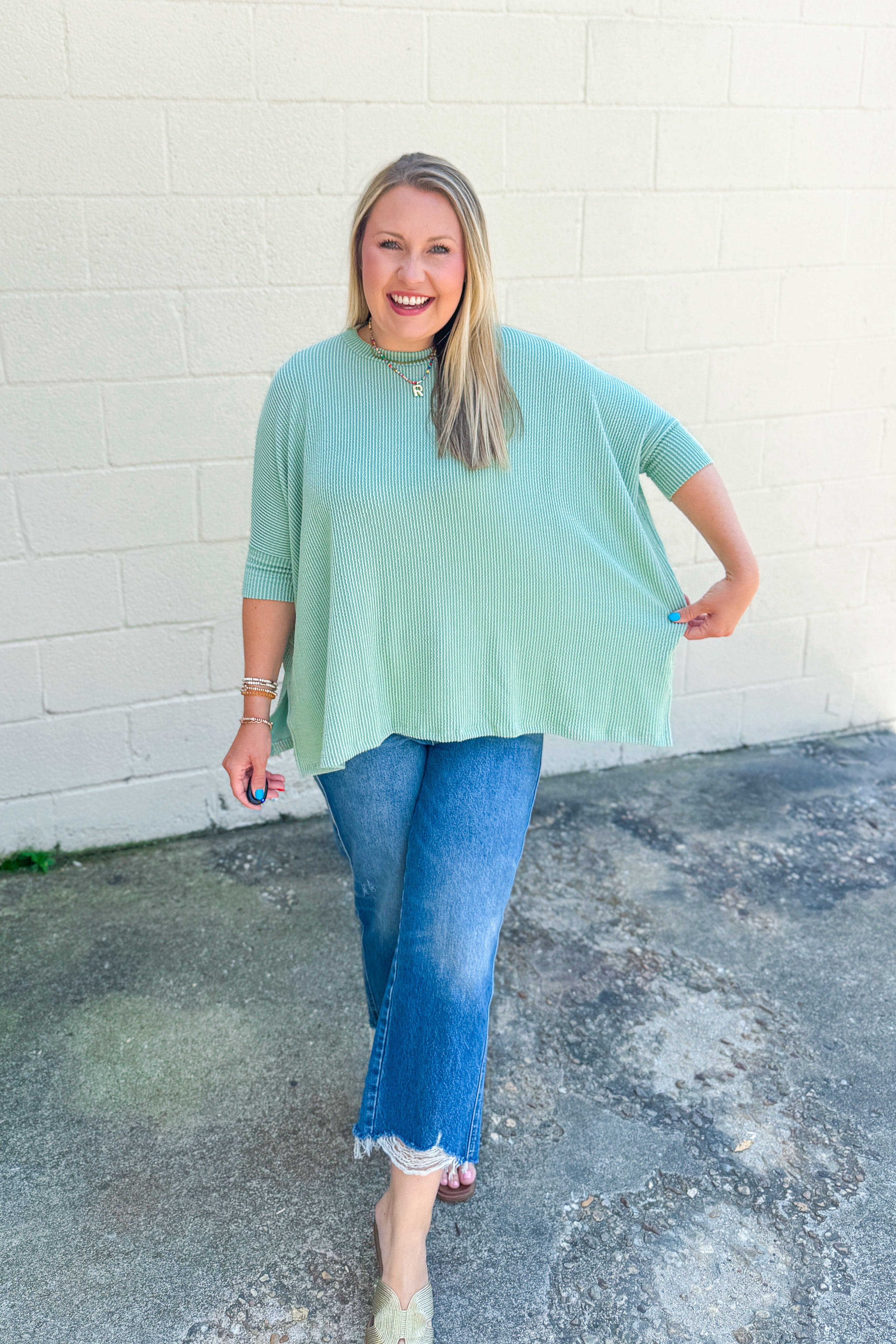 Tatum Ribbed Oversized Top, Sage