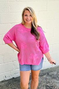 Flower Power Sweater Top, Hot Pink