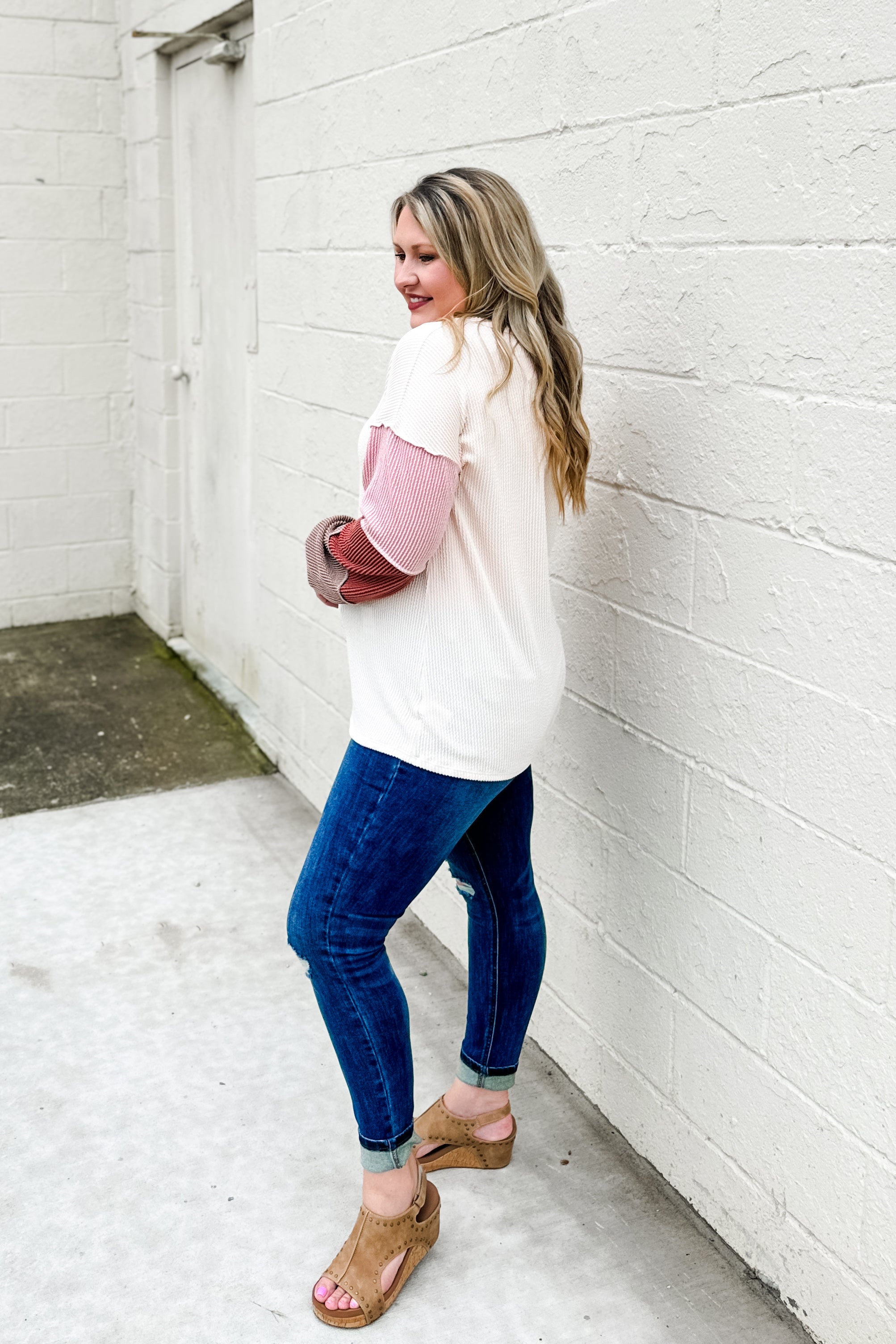 Lead The Way Color Block Sleeve Ribbed Top