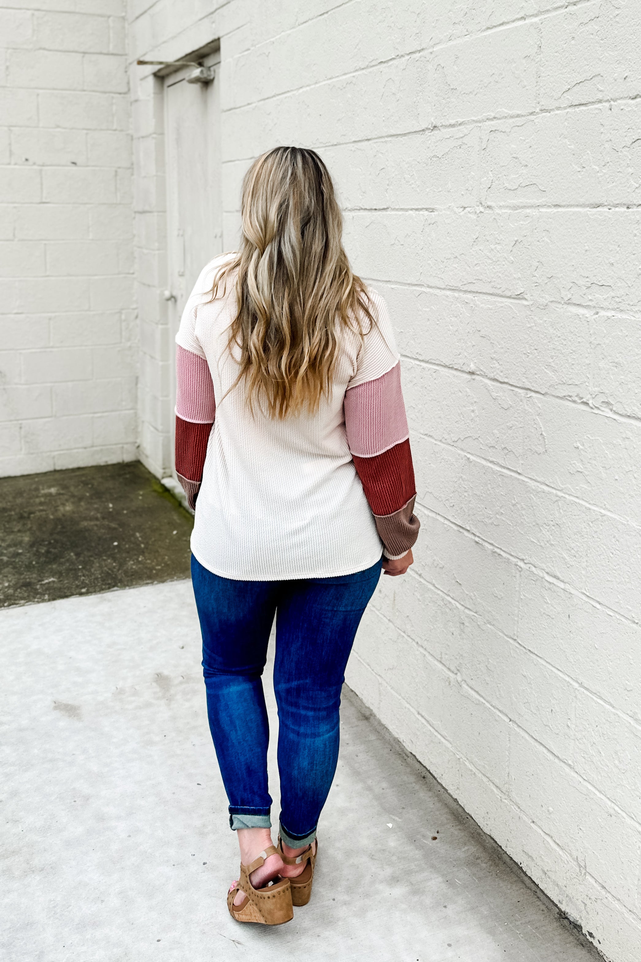 Lead The Way Color Block Sleeve Ribbed Top