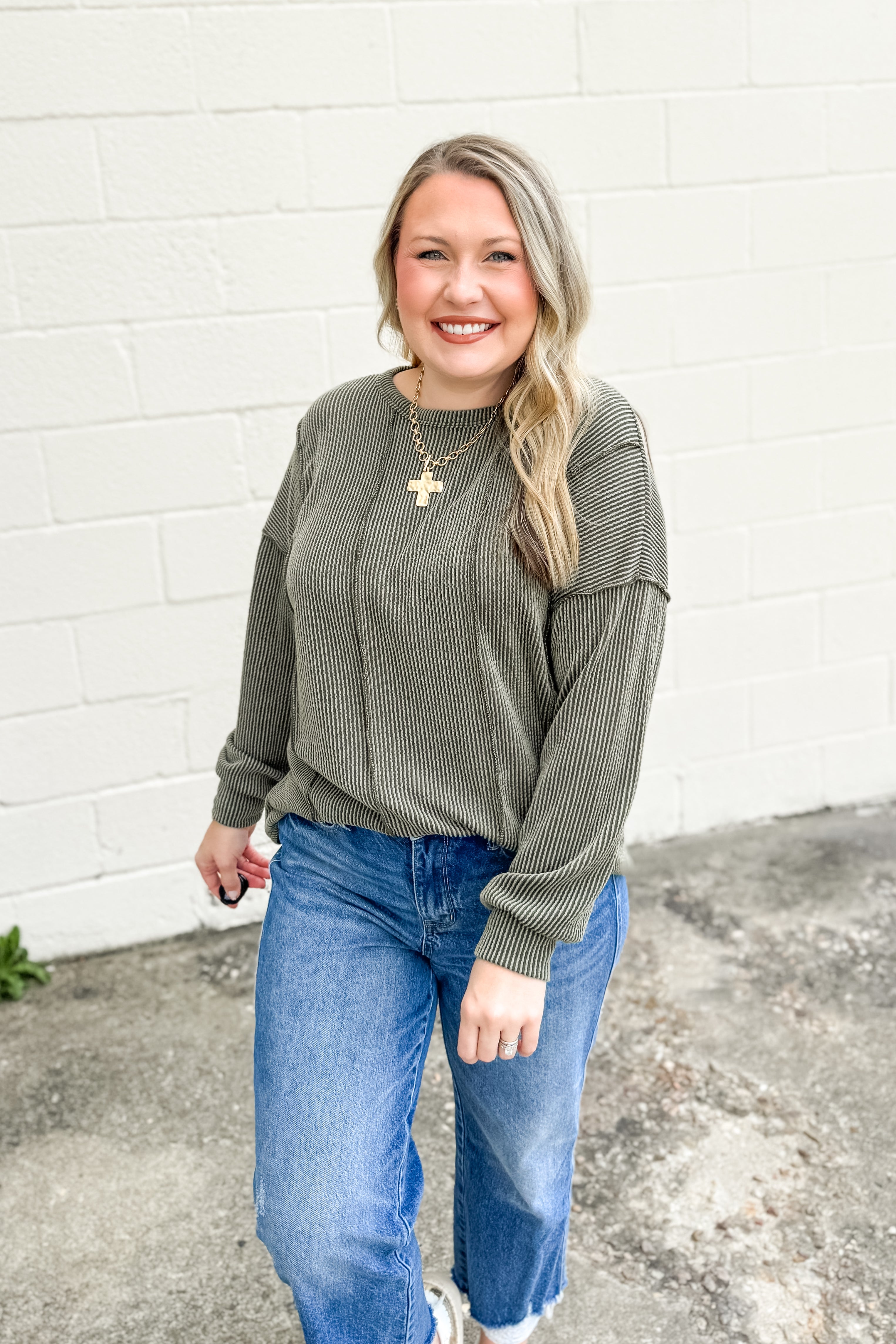 Crisp Morning Ribbed Top, Olive