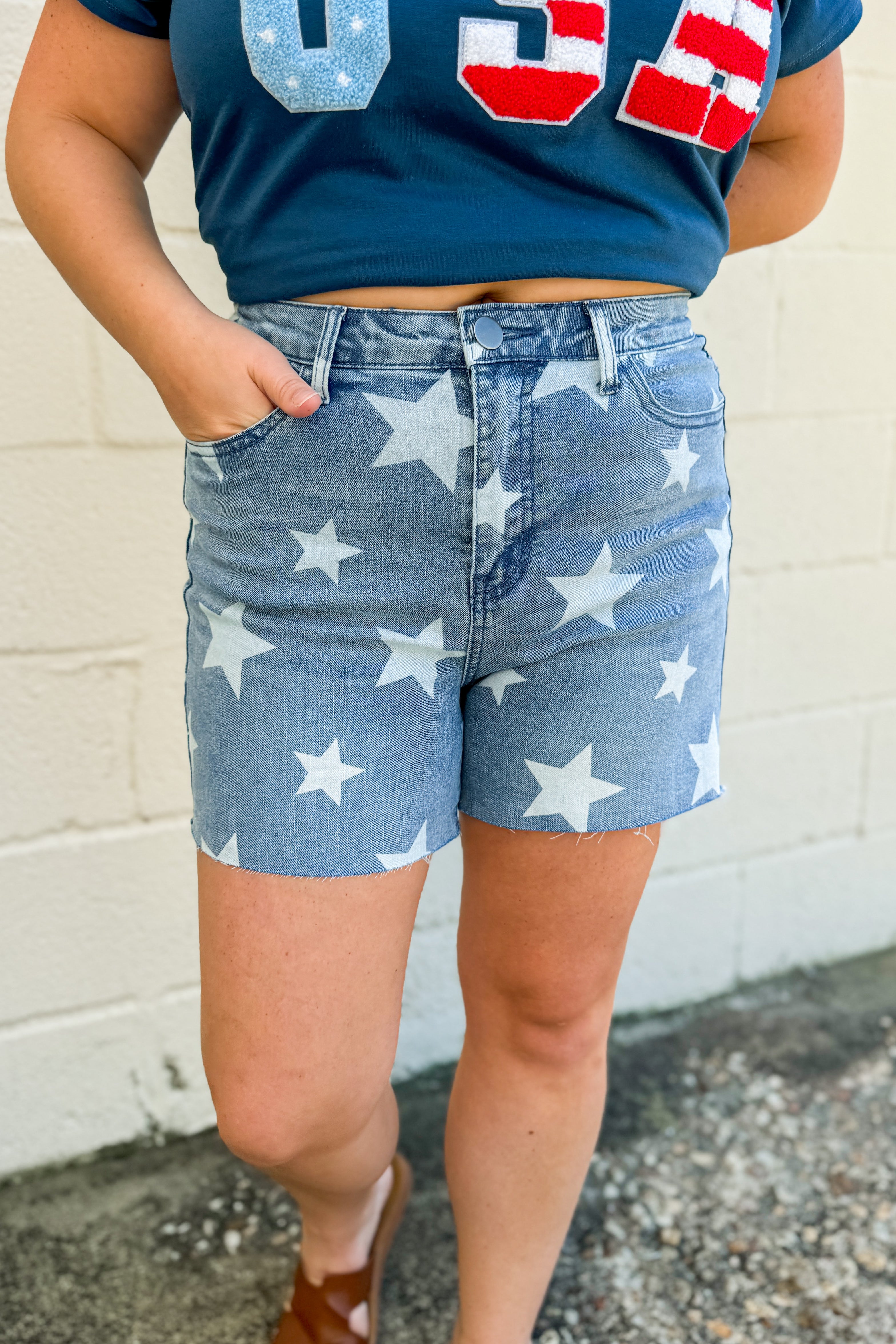 Off To The Fireworks Star Denim Shorts