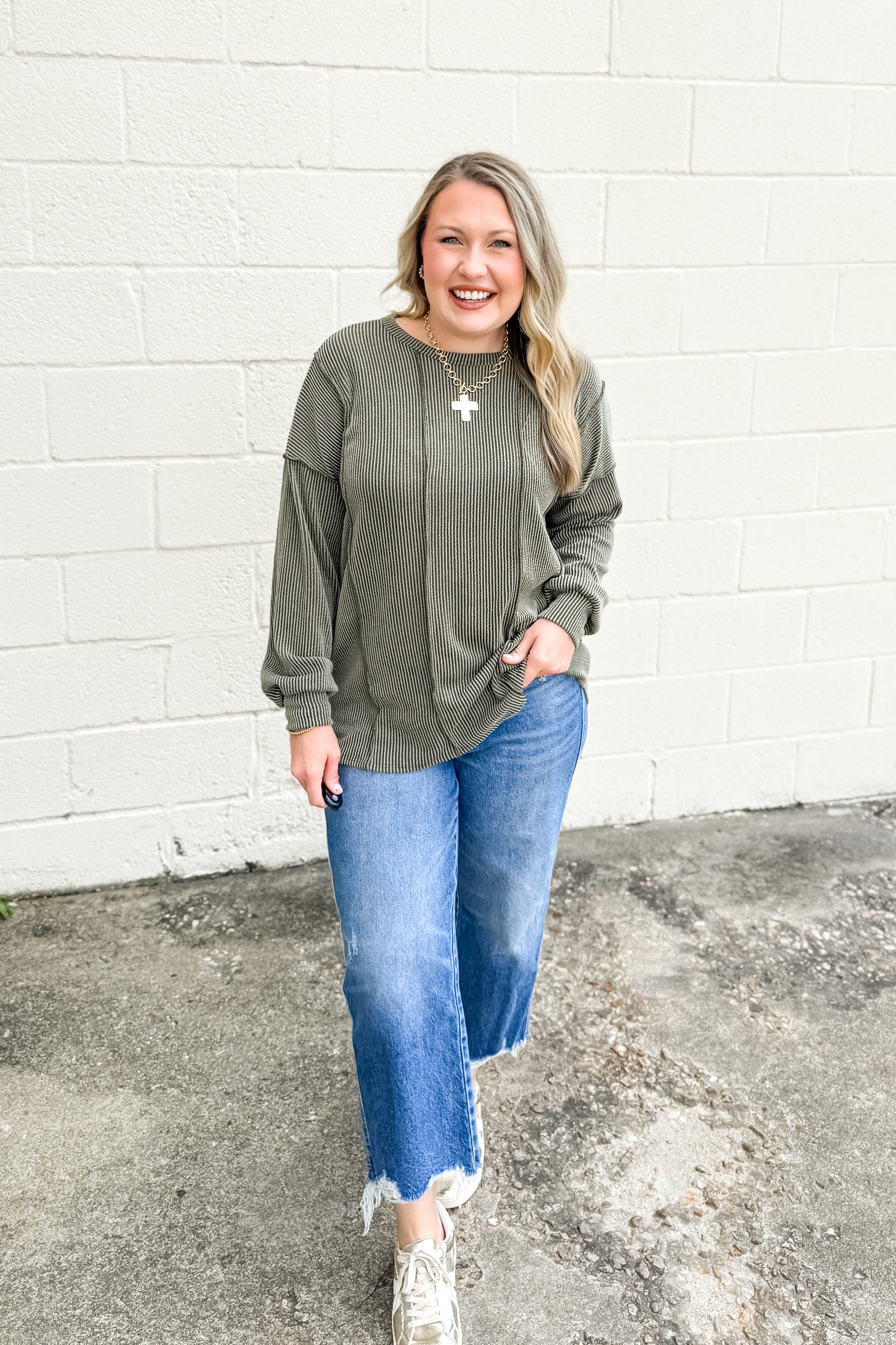 Crisp Morning Ribbed Top, Olive
