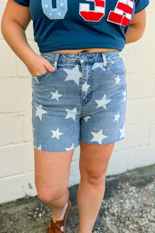 Off To The Fireworks Star Denim Shorts
