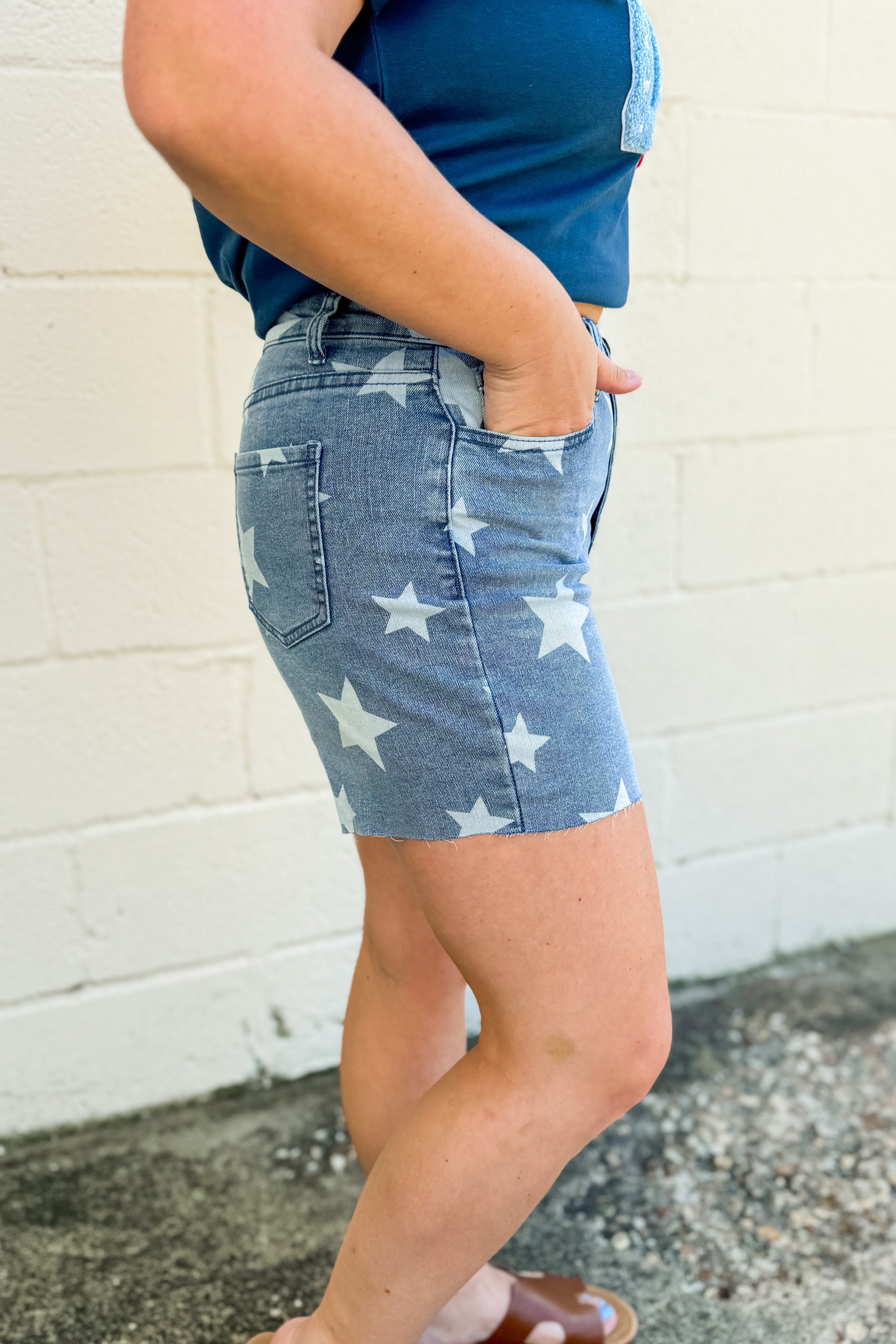 Off To The Fireworks Star Denim Shorts