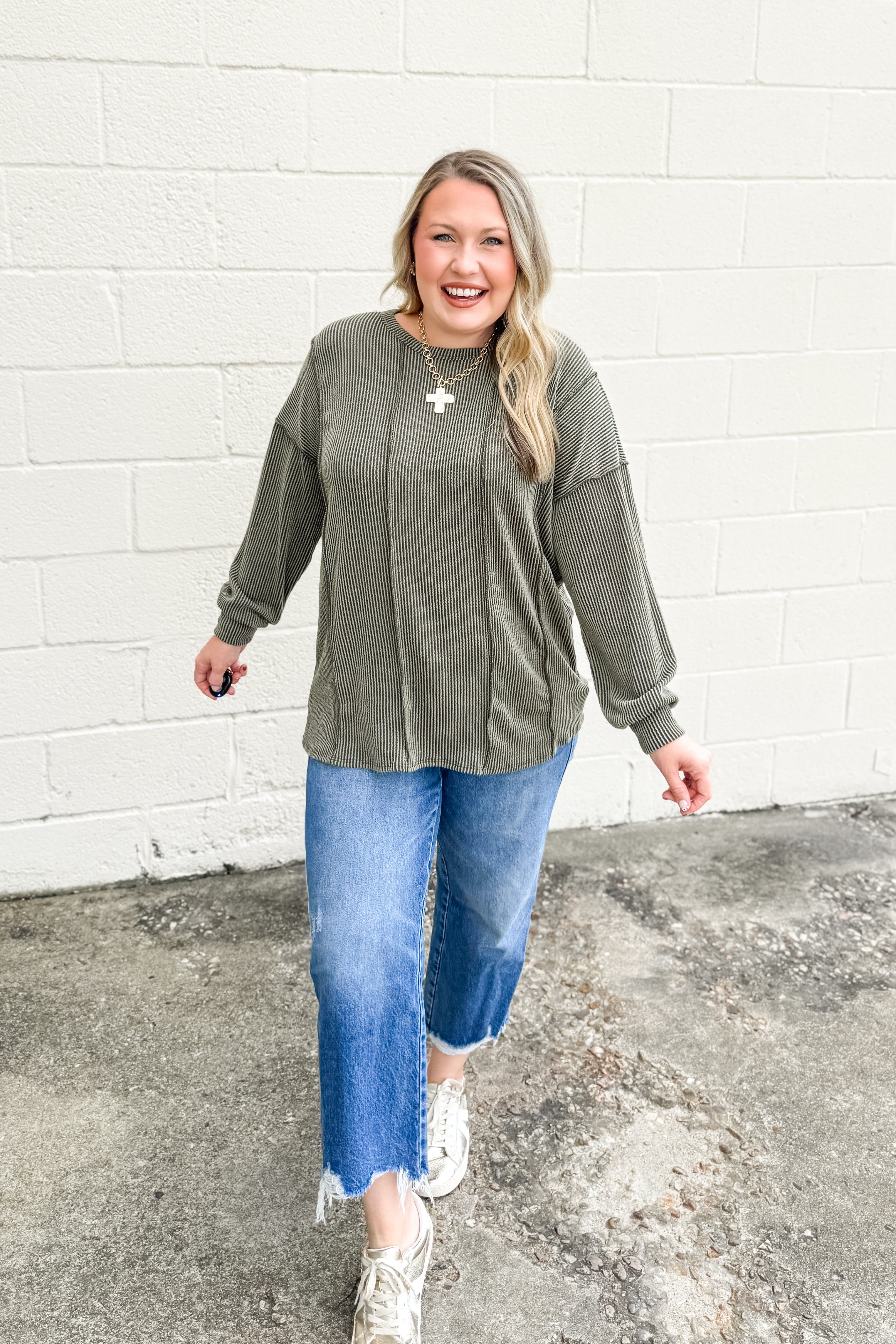 Crisp Morning Ribbed Top, Olive