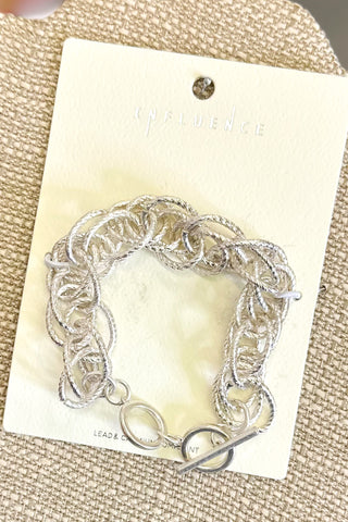 Metal Nested Mesh Rope Chain Link Bracelet Featuring T-Bar Closure, Silver
