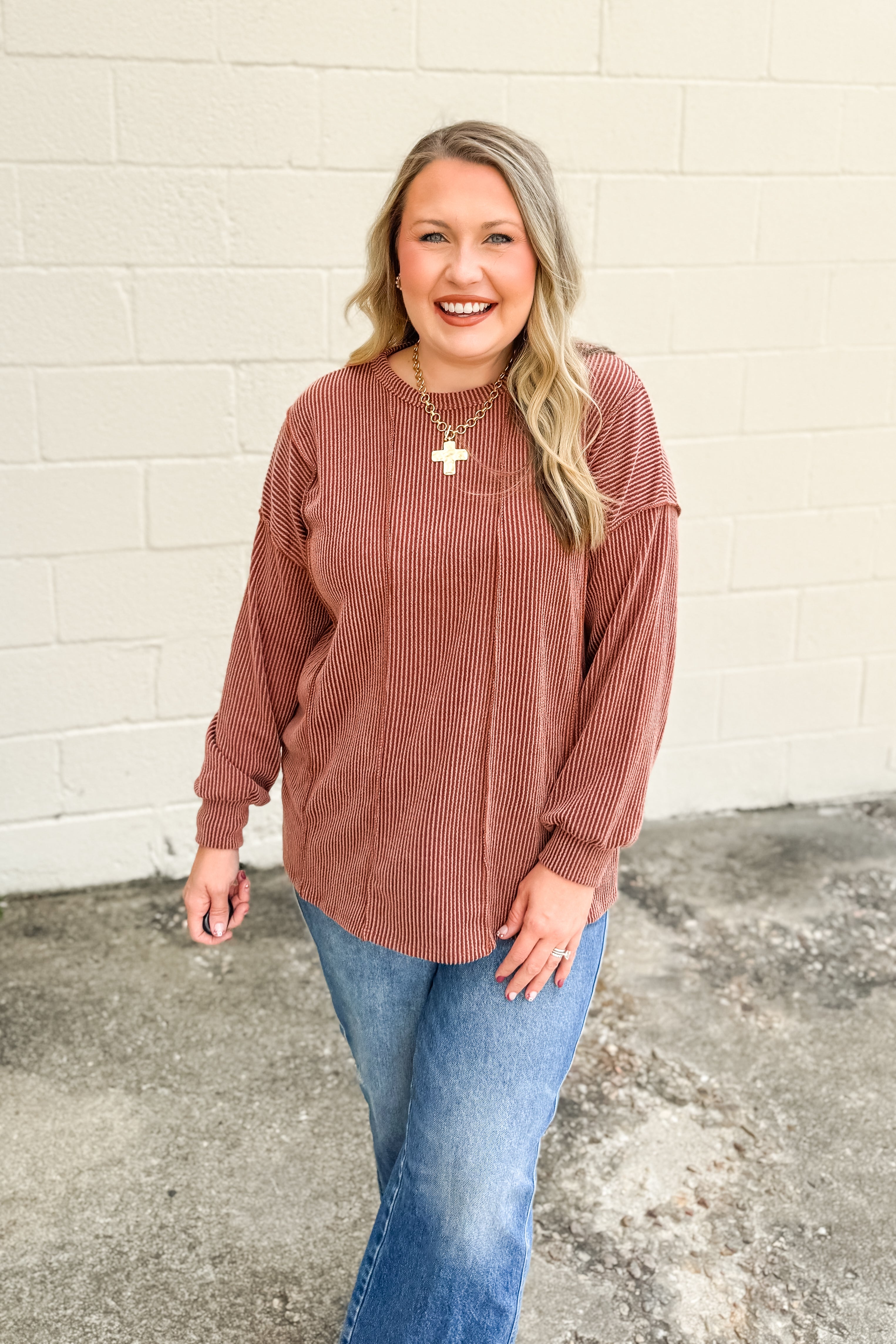 Crisp Morning Ribbed Top, Rust