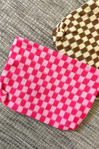 Checkered Zipper Pouch, Pink