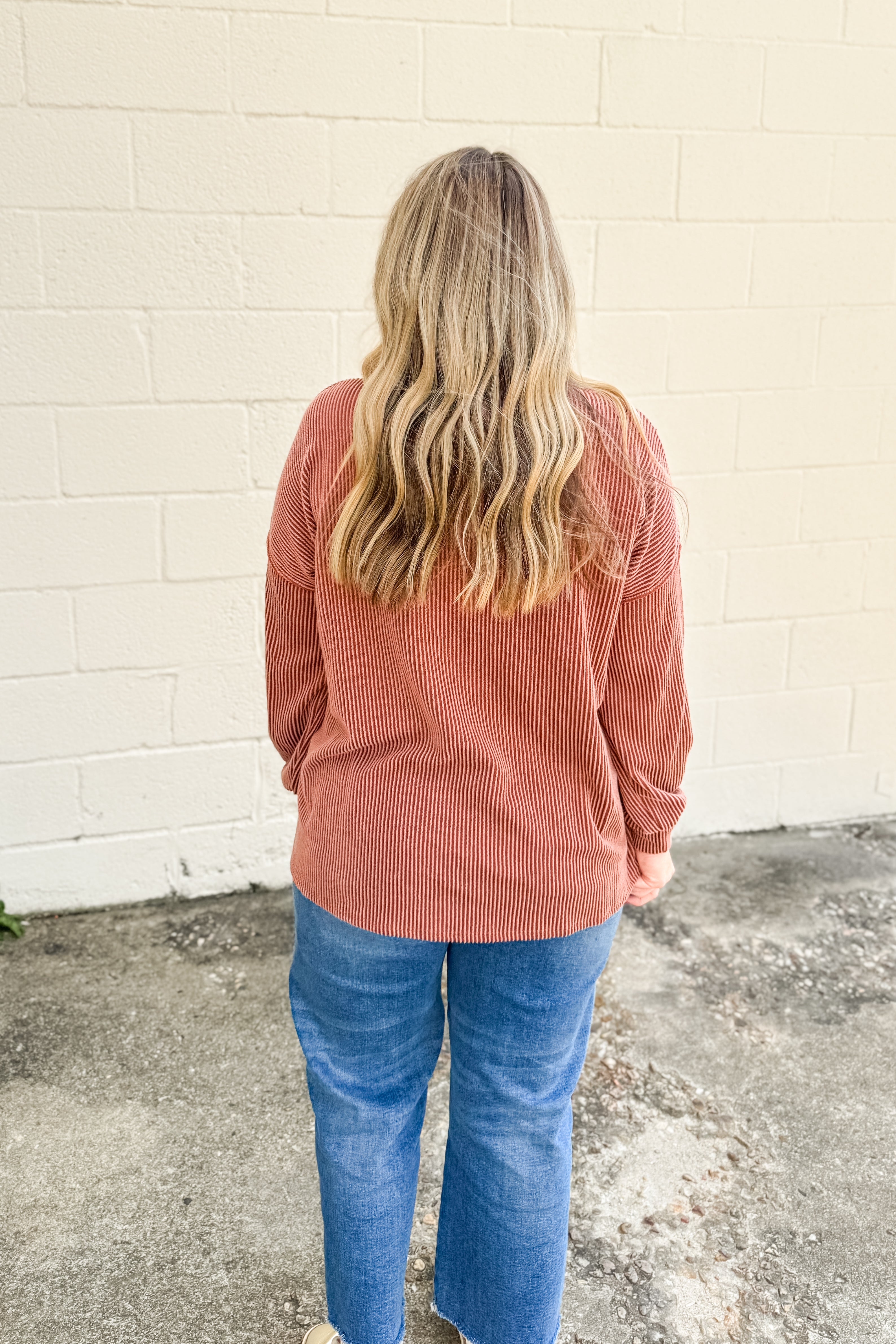 Crisp Morning Ribbed Top, Rust