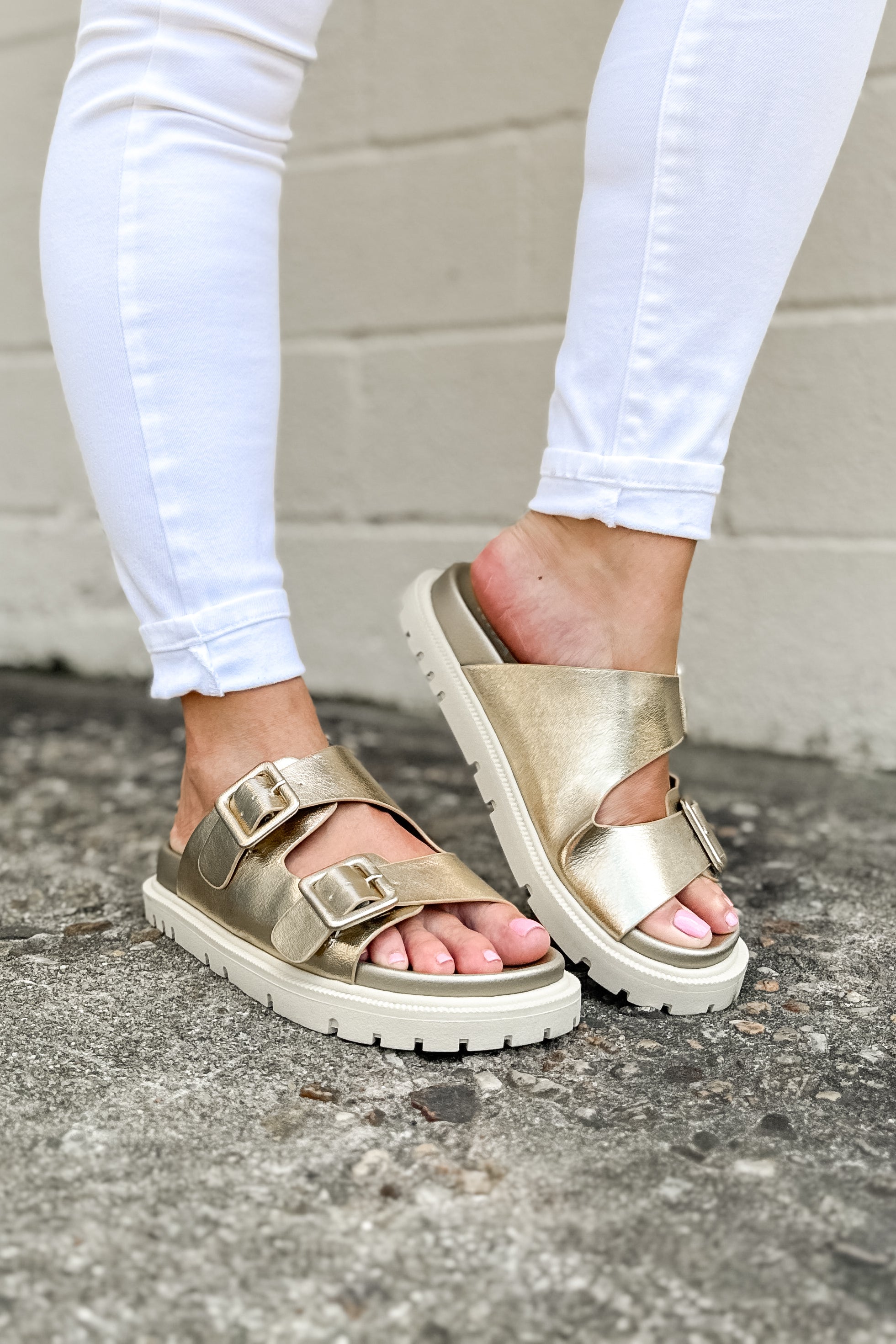 Mia Gen Buckle Strap Sandal, Gold