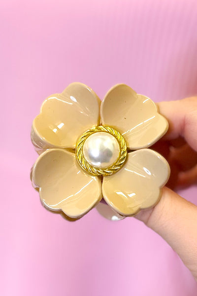 Flower Hair Clip With Pearl, Beige