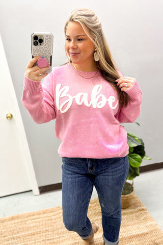 SALE | Babe Letters Sweater, Pink