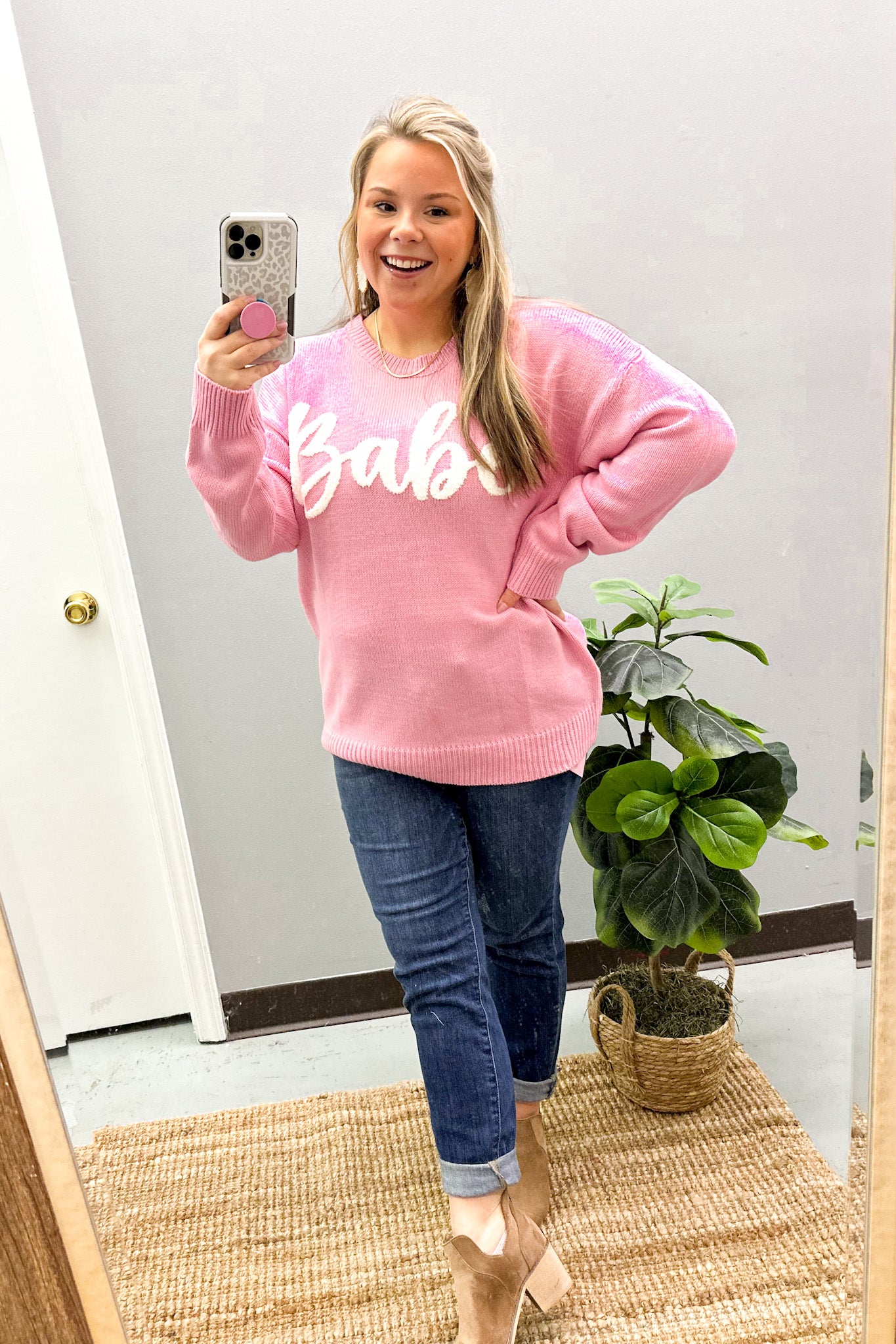 Babe Letters Sweater, Pink