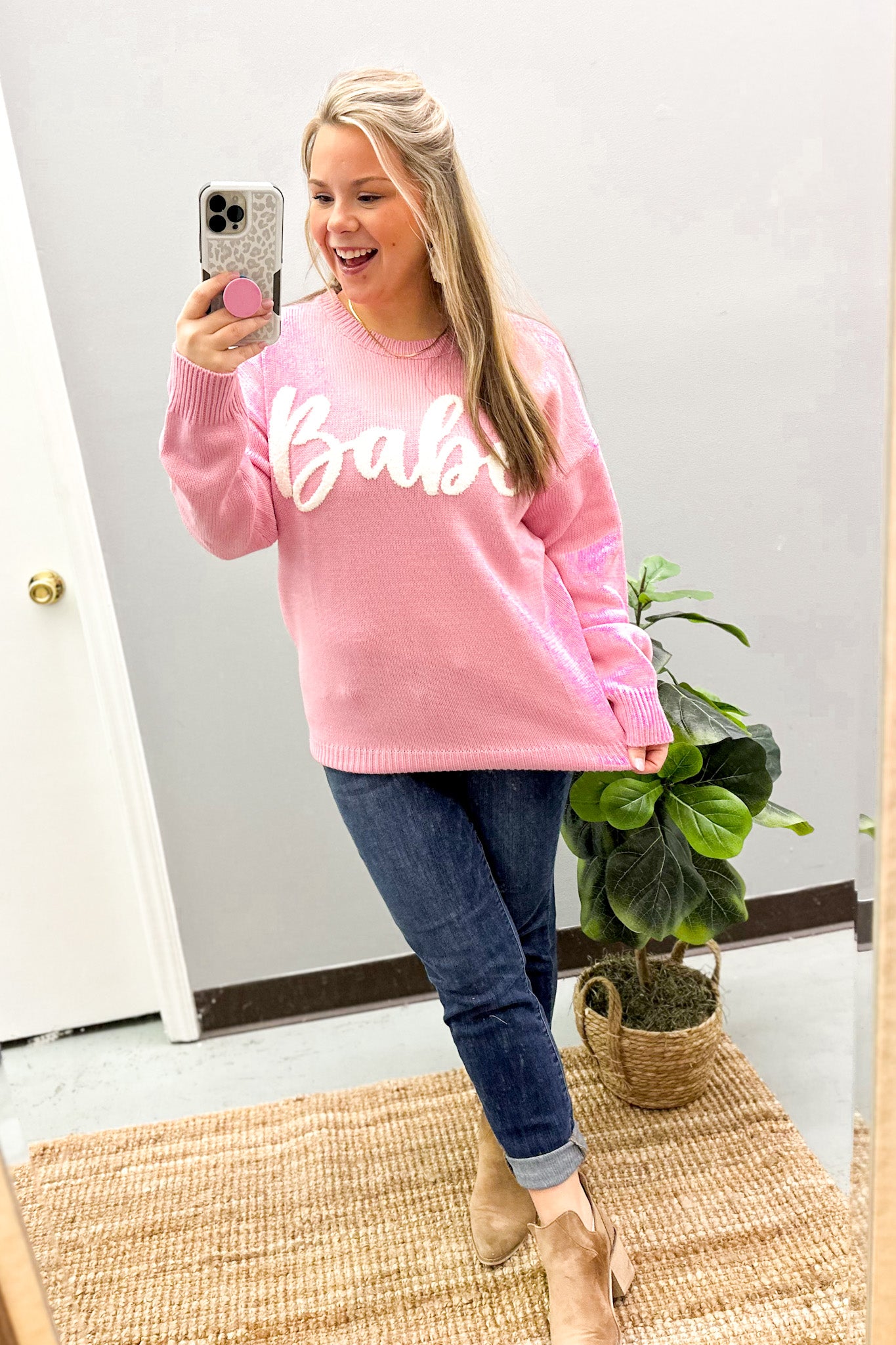 Babe Letters Sweater, Pink