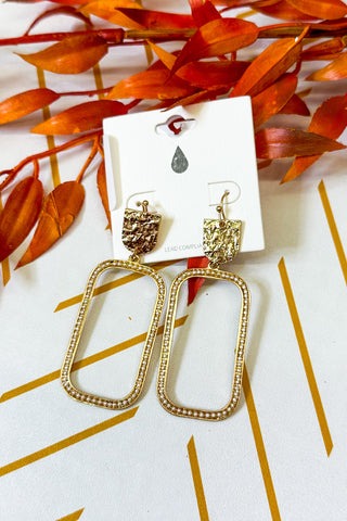 Dimpled Metal Drop Earring with Ball Chain Inlay, Gold