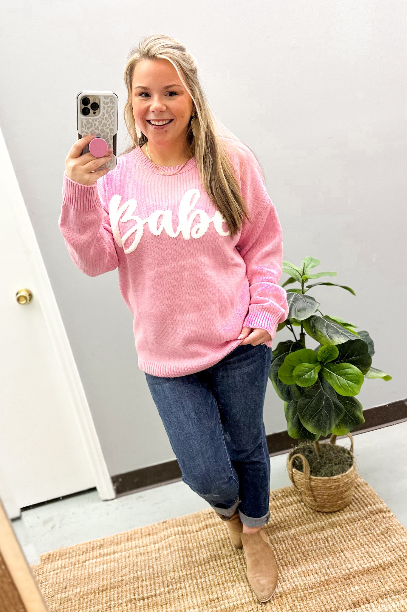 Babe Letters Sweater, Pink