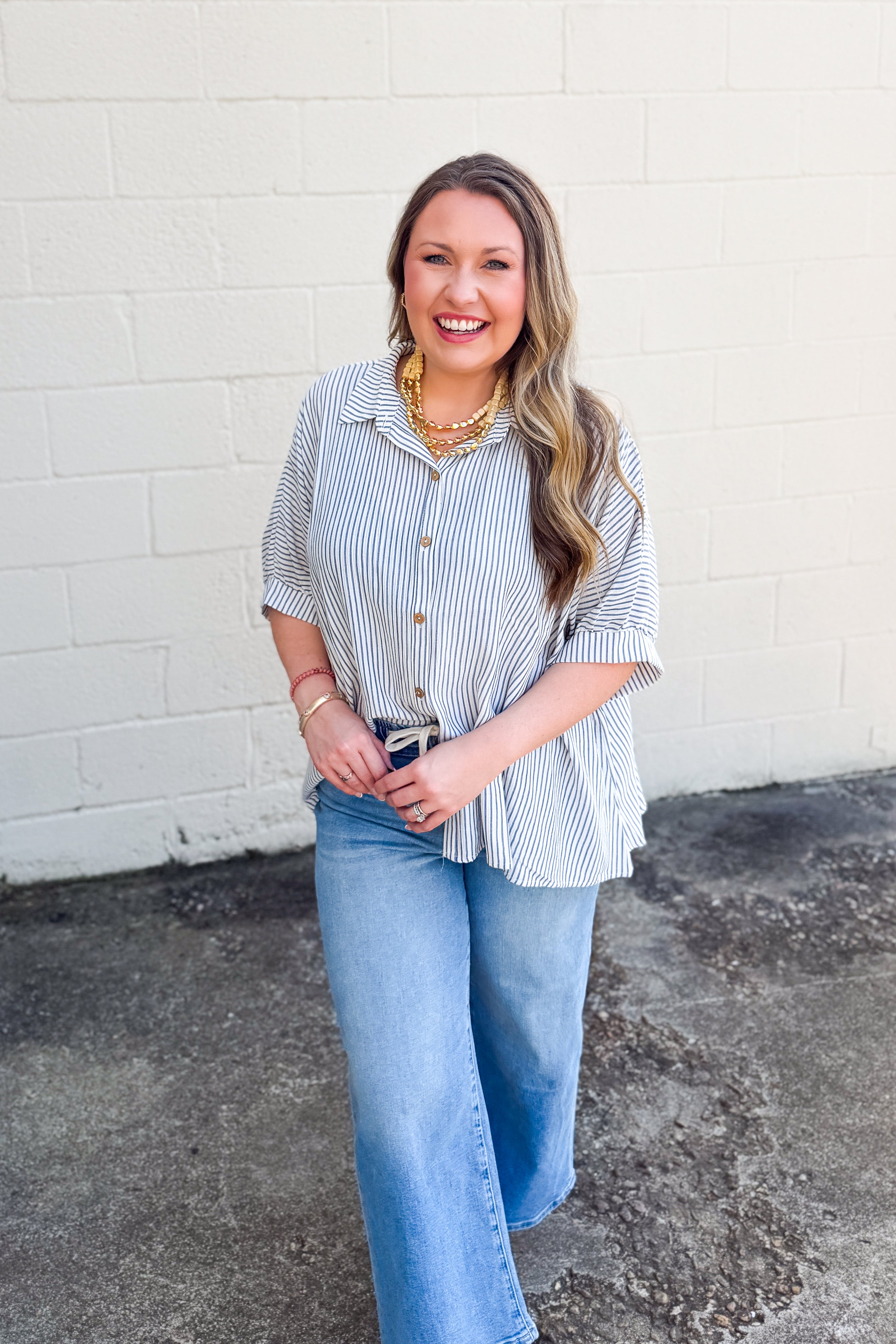 The Harper Stripe Button Down Top