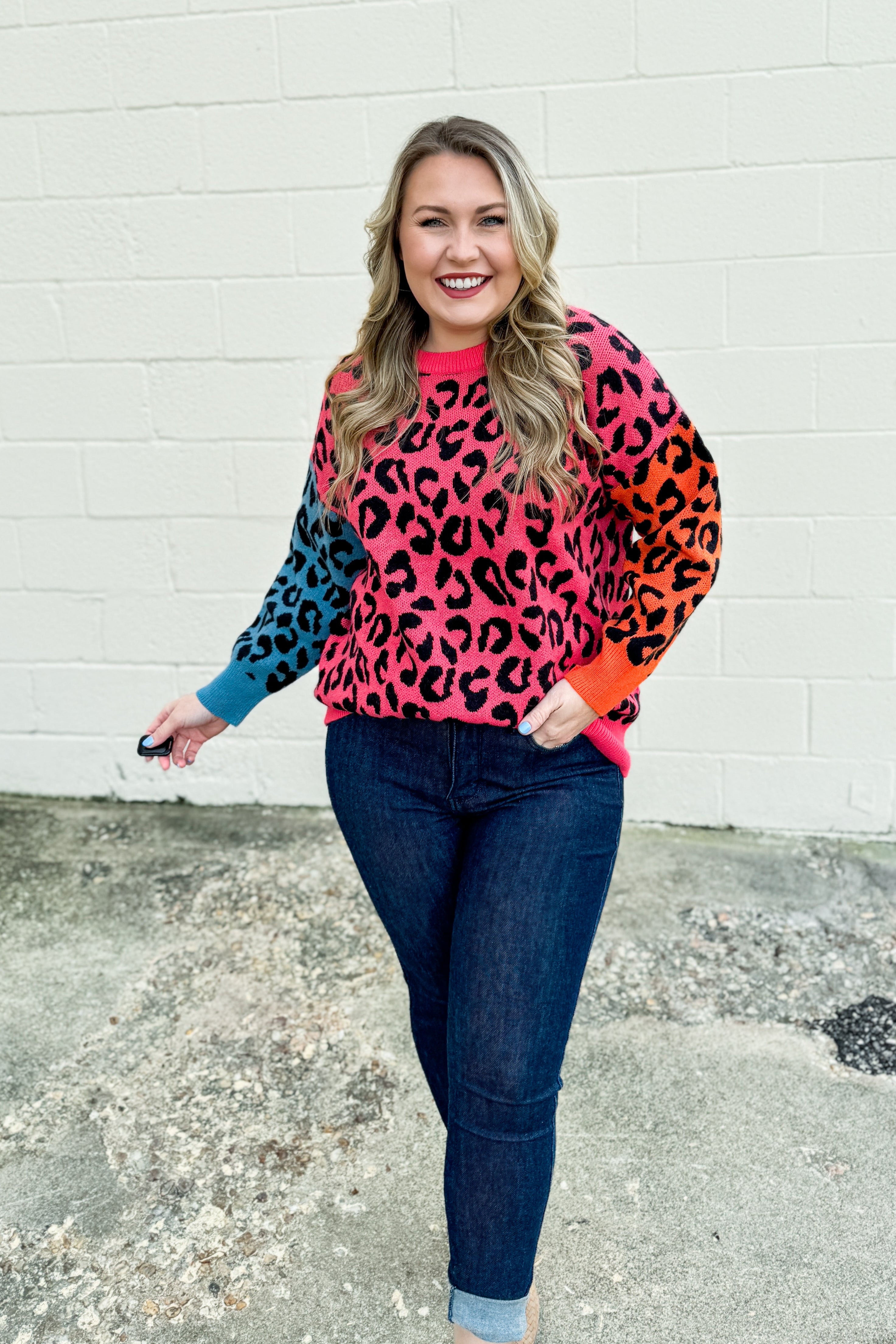 Living Out Loud Leopard Color Block Sweater Top