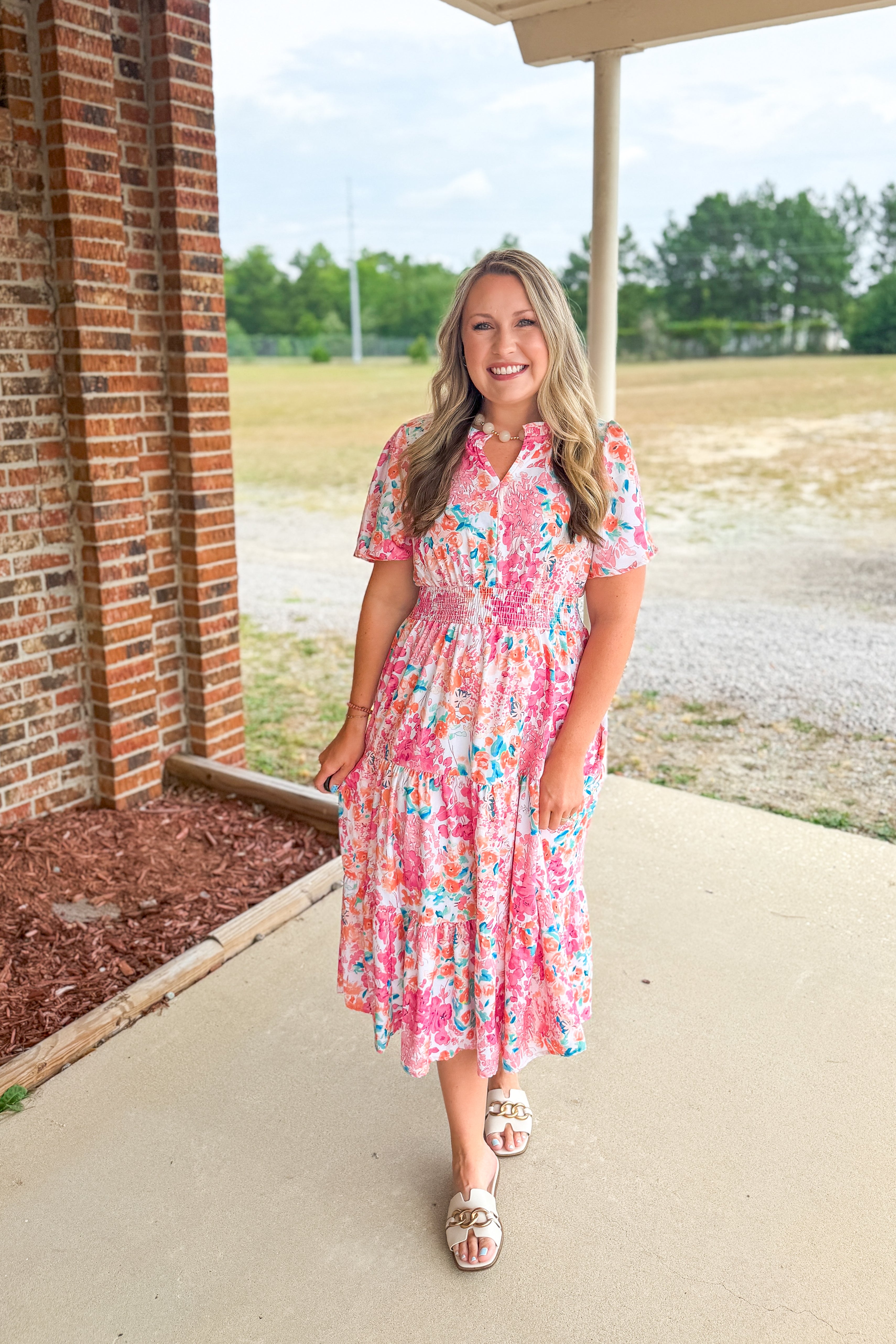 Peach Blossom Floral Dress