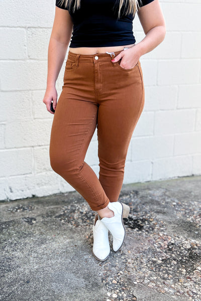 BF DEAL | Judy Blue Tessa High Waist Slim Fit Jeans, Brown