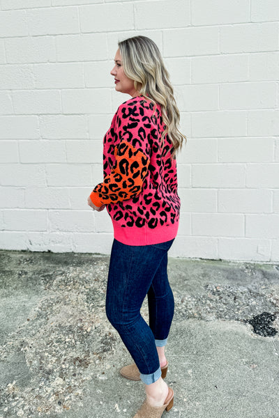 Living Out Loud Leopard Color Block Sweater Top