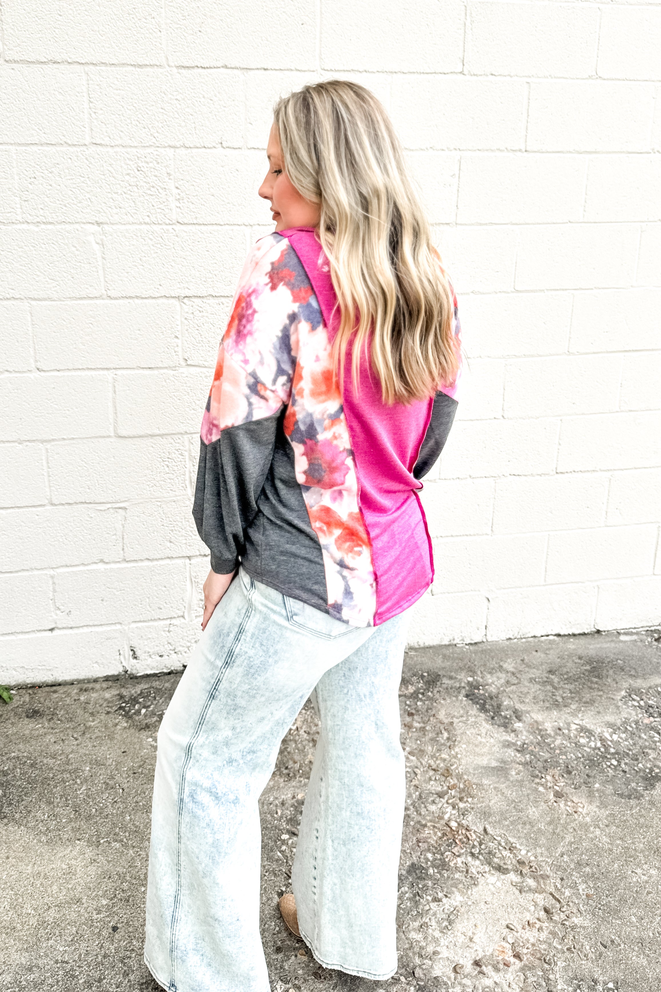 Rosé Garden Collared Pullover Top